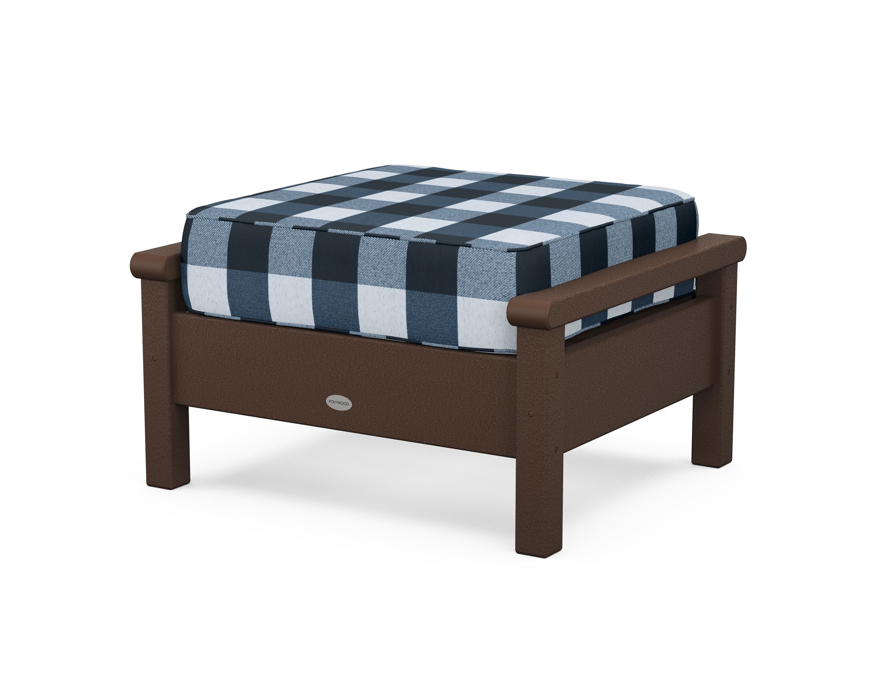 Harbour Deep Seating Ottoman in Mahogany / Buffalo Plaid Marine Indigo