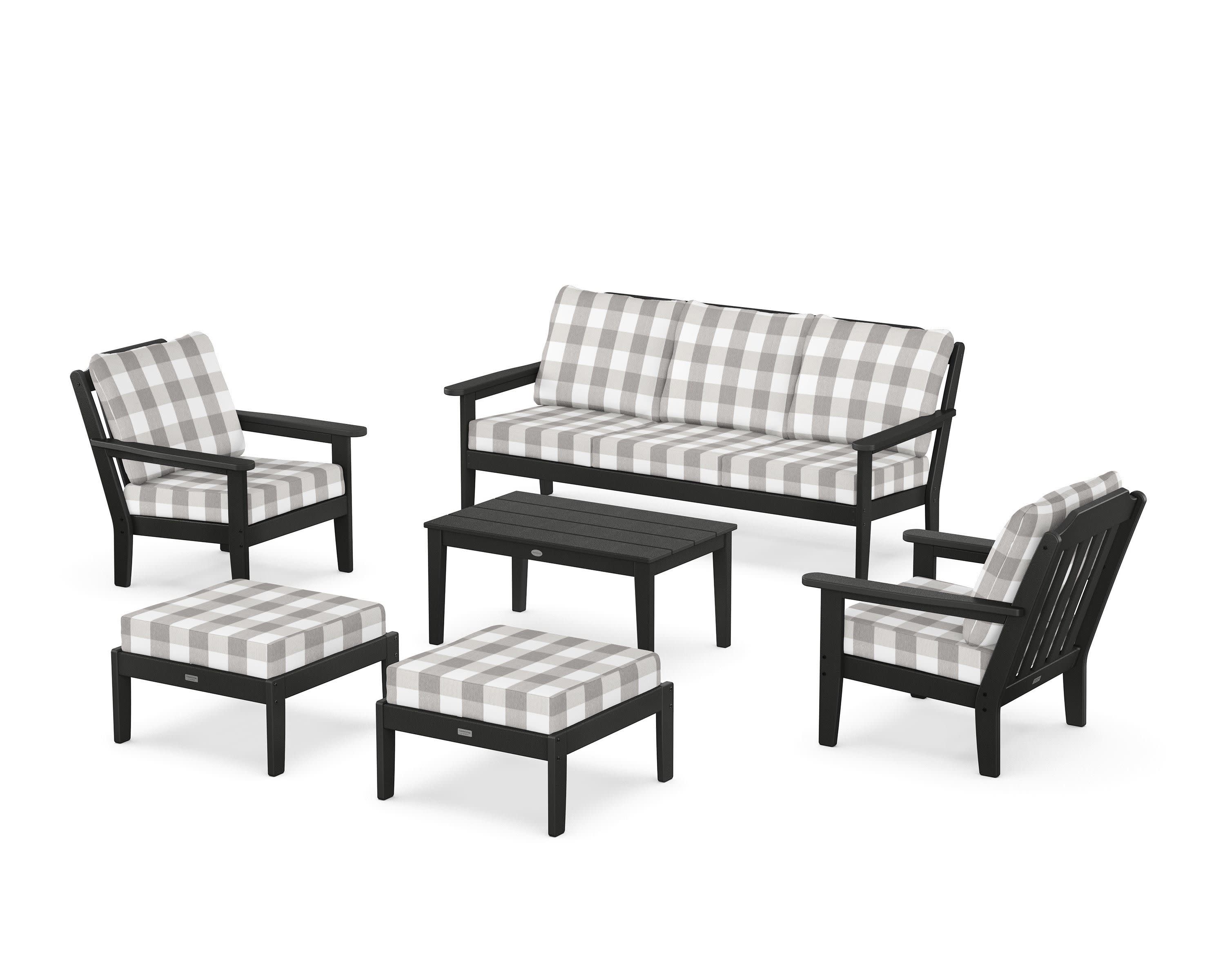 Cottage 6-Piece Lounge Sofa Set in Black / Buffalo Plaid Grey Mist