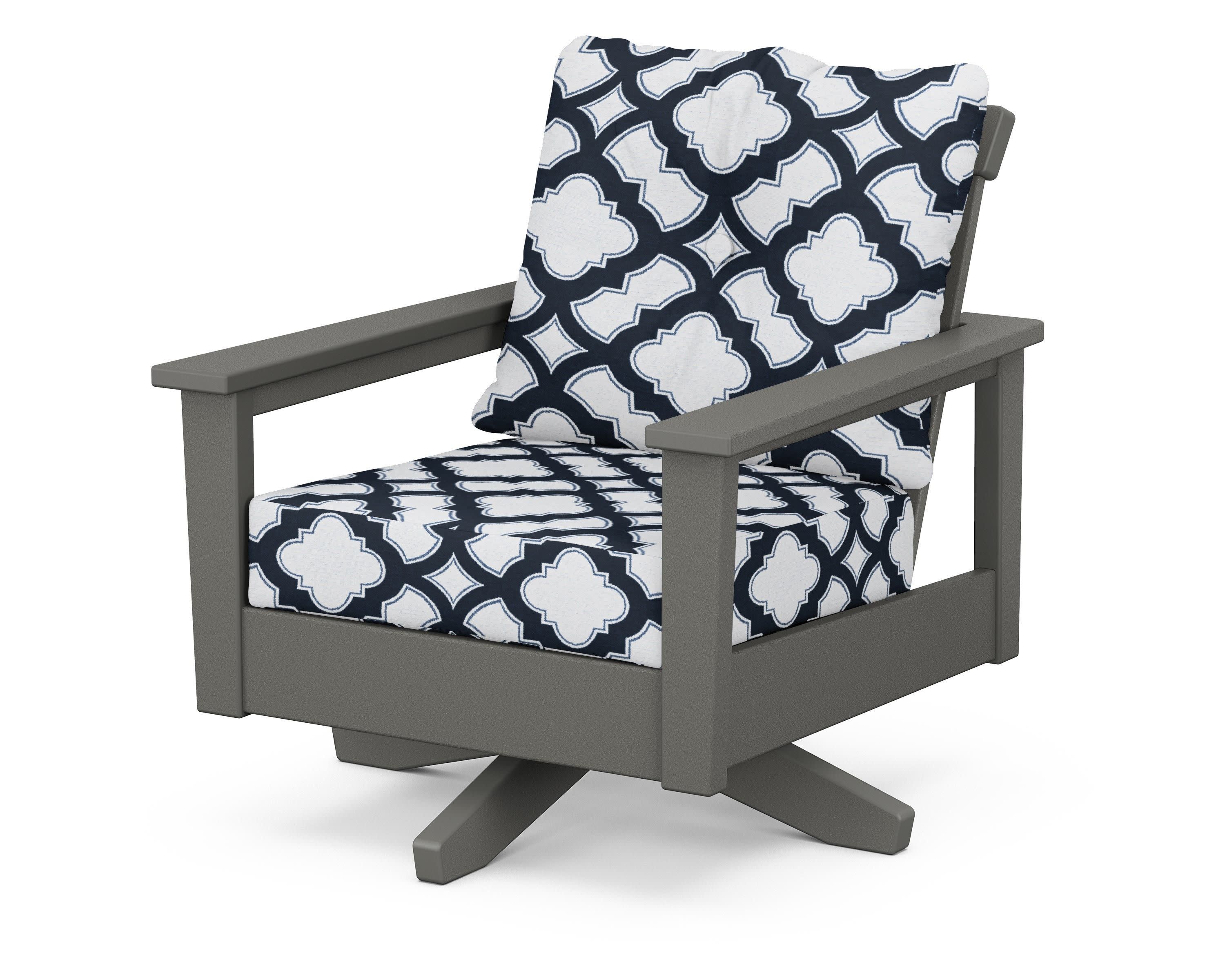 Prescott Deep Seating Swivel Chair in Slate Grey / Trellis Marine Indigo