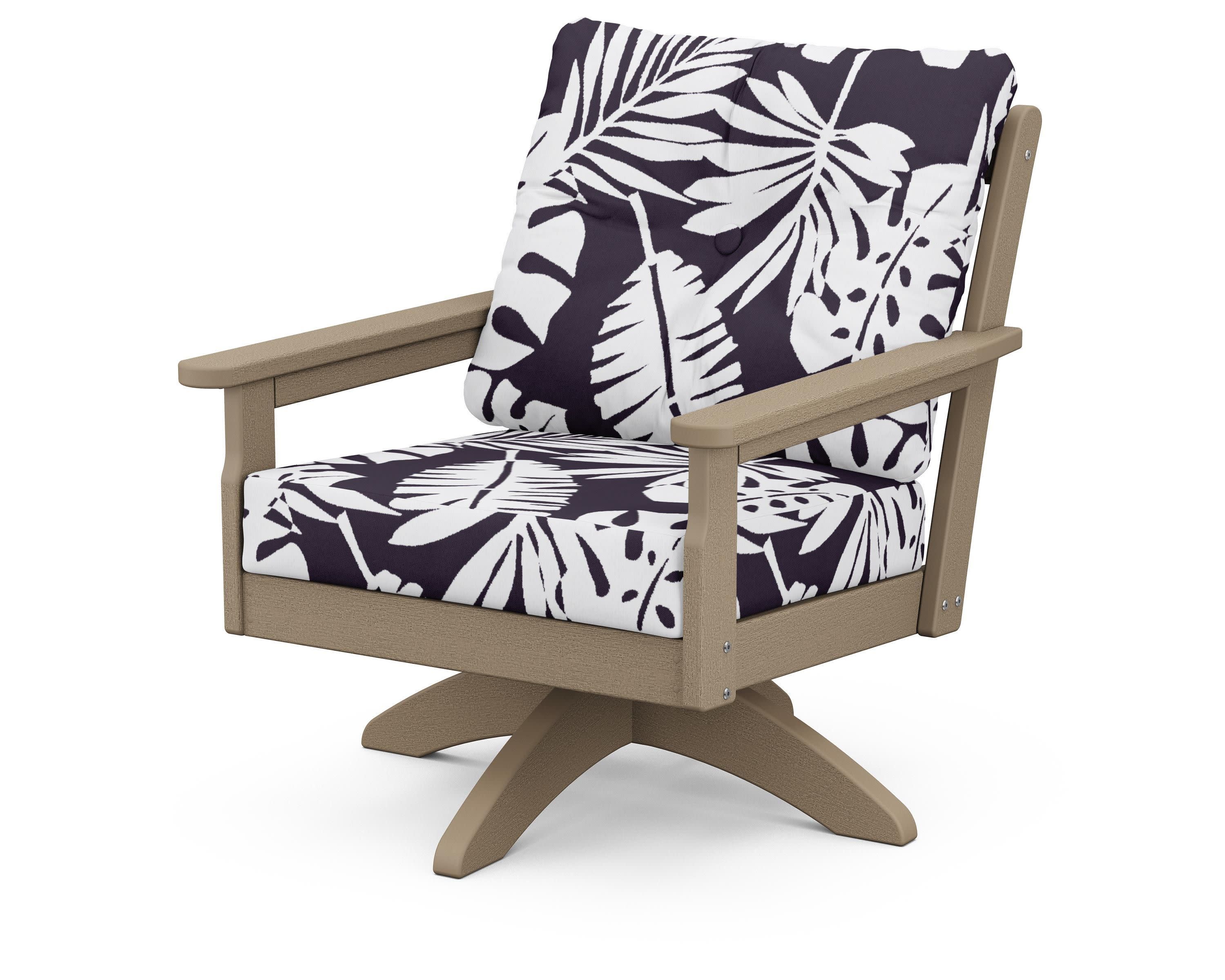 Vineyard Deep Seating Swivel Chair in Vintage Sahara / Leaf Navy