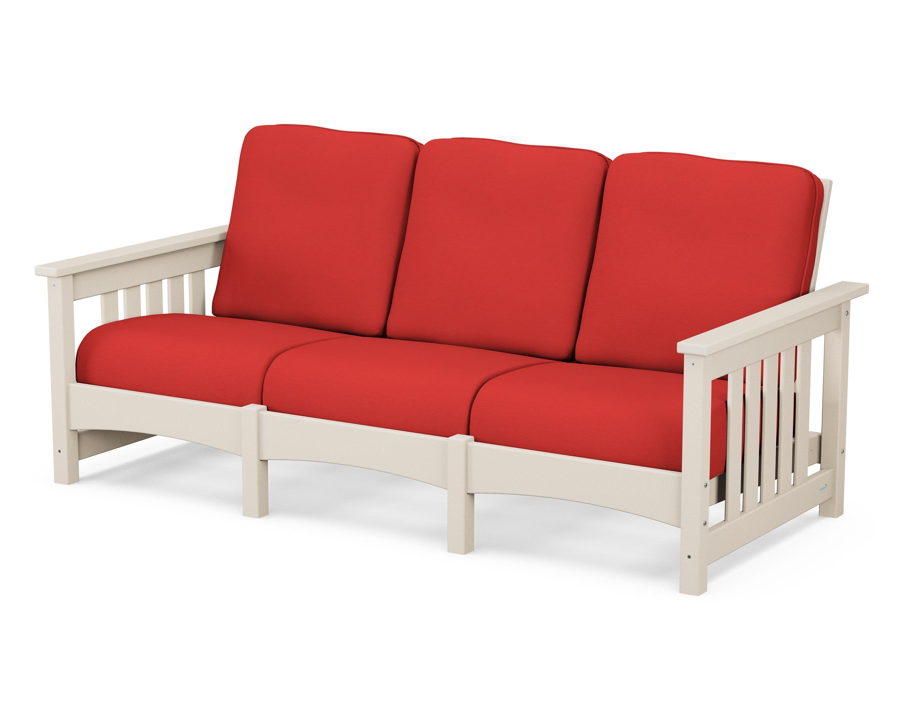 Club Mission Sofa in Sand / Crimson Linen