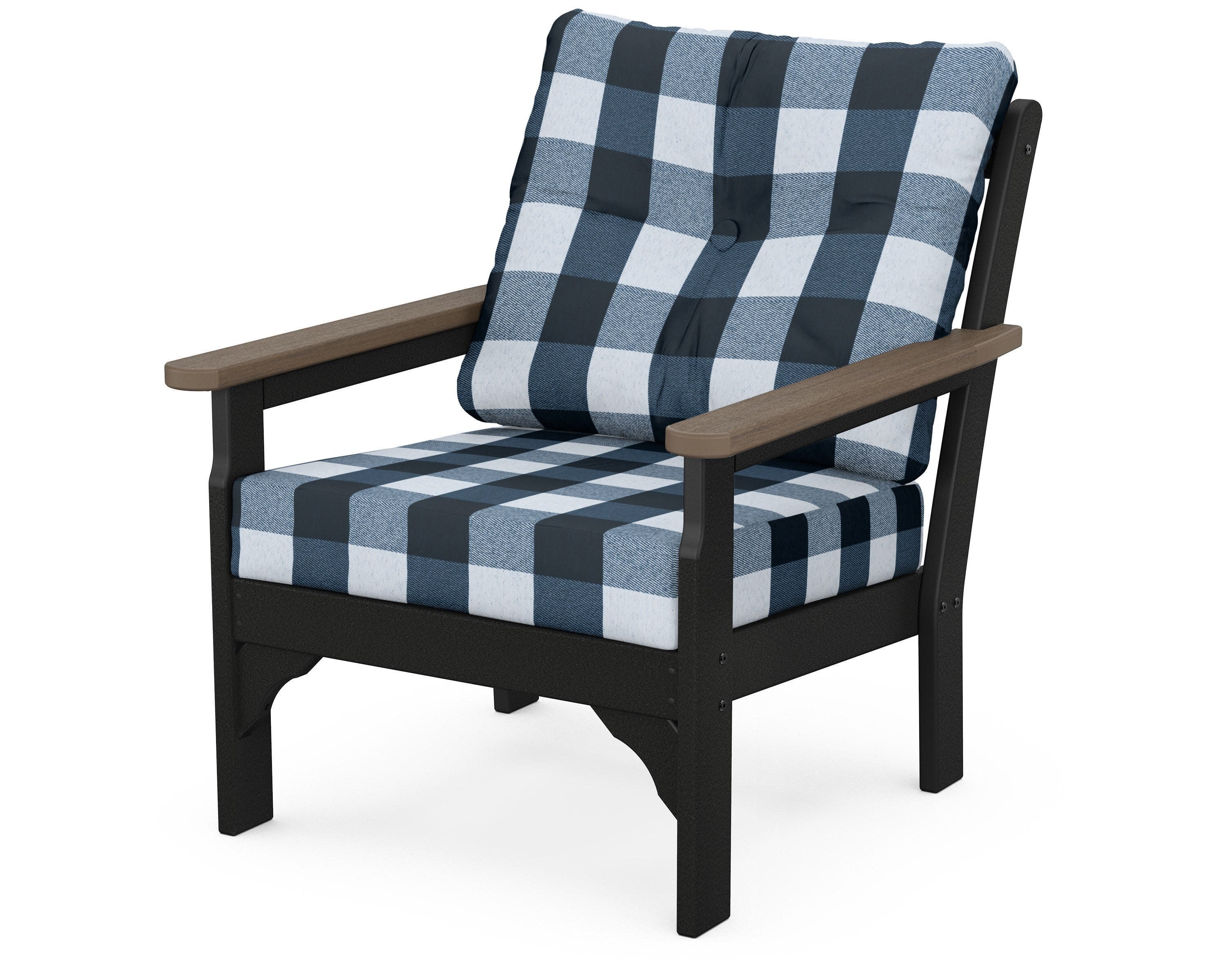 Vineyard Deep Seating Chair in White / Kona / Buffalo Plaid Marine Indigo