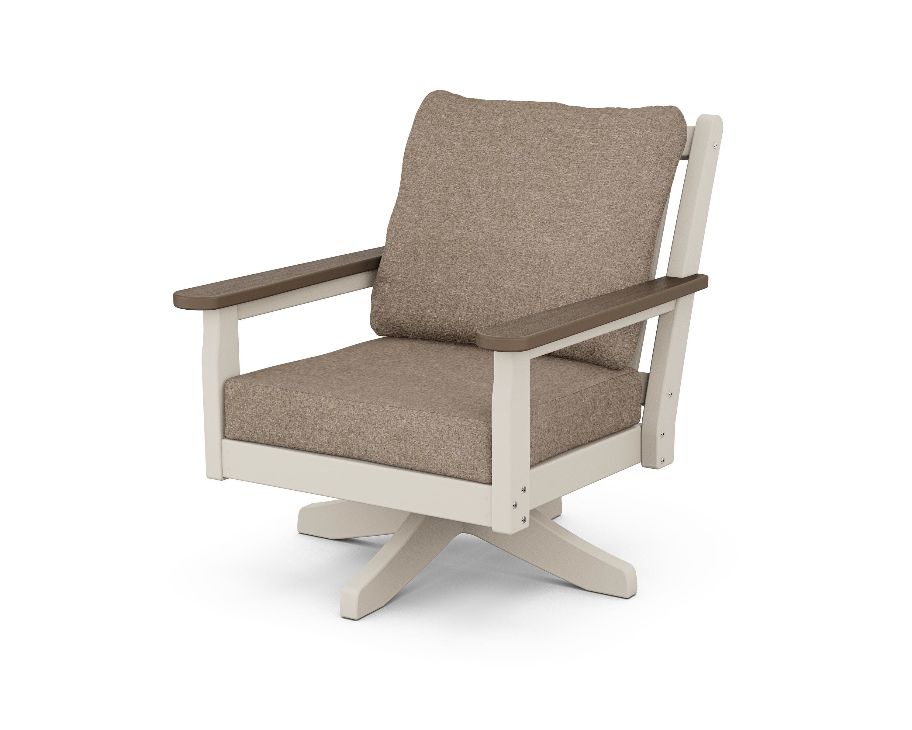 Chippendale Deep Seating Swivel Chair in Sand / Kona / Spiced Burlap