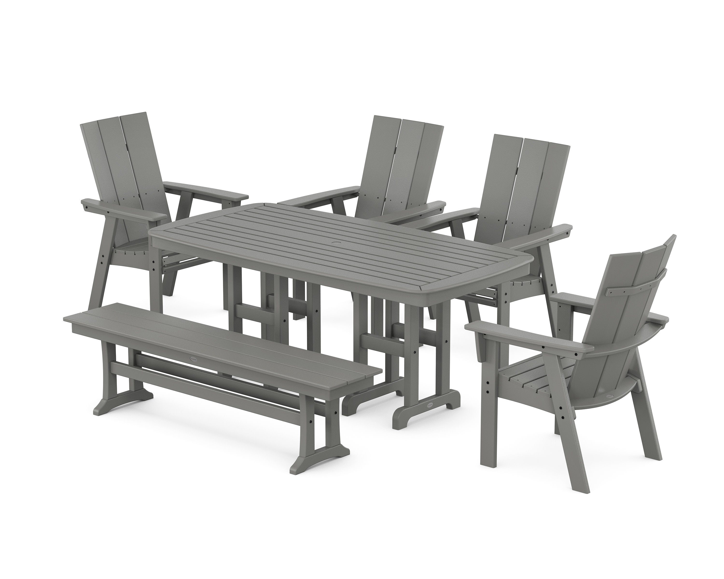 Modern Curveback Adirondack 6-Piece Dining Set with Bench in Slate Grey