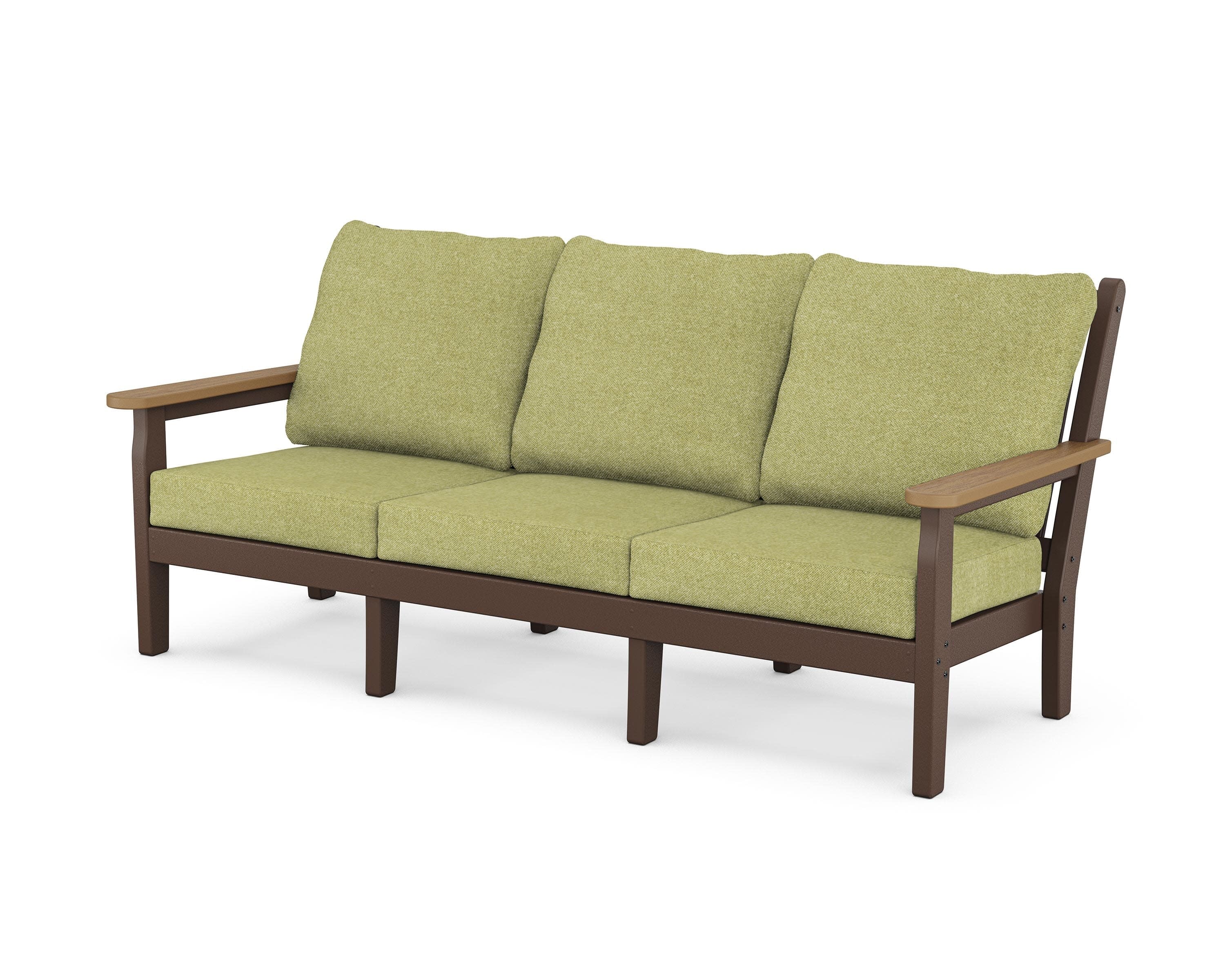 Chippendale Deep Seating Sofa in Mahogany / Natural / Chartreuse Boucle