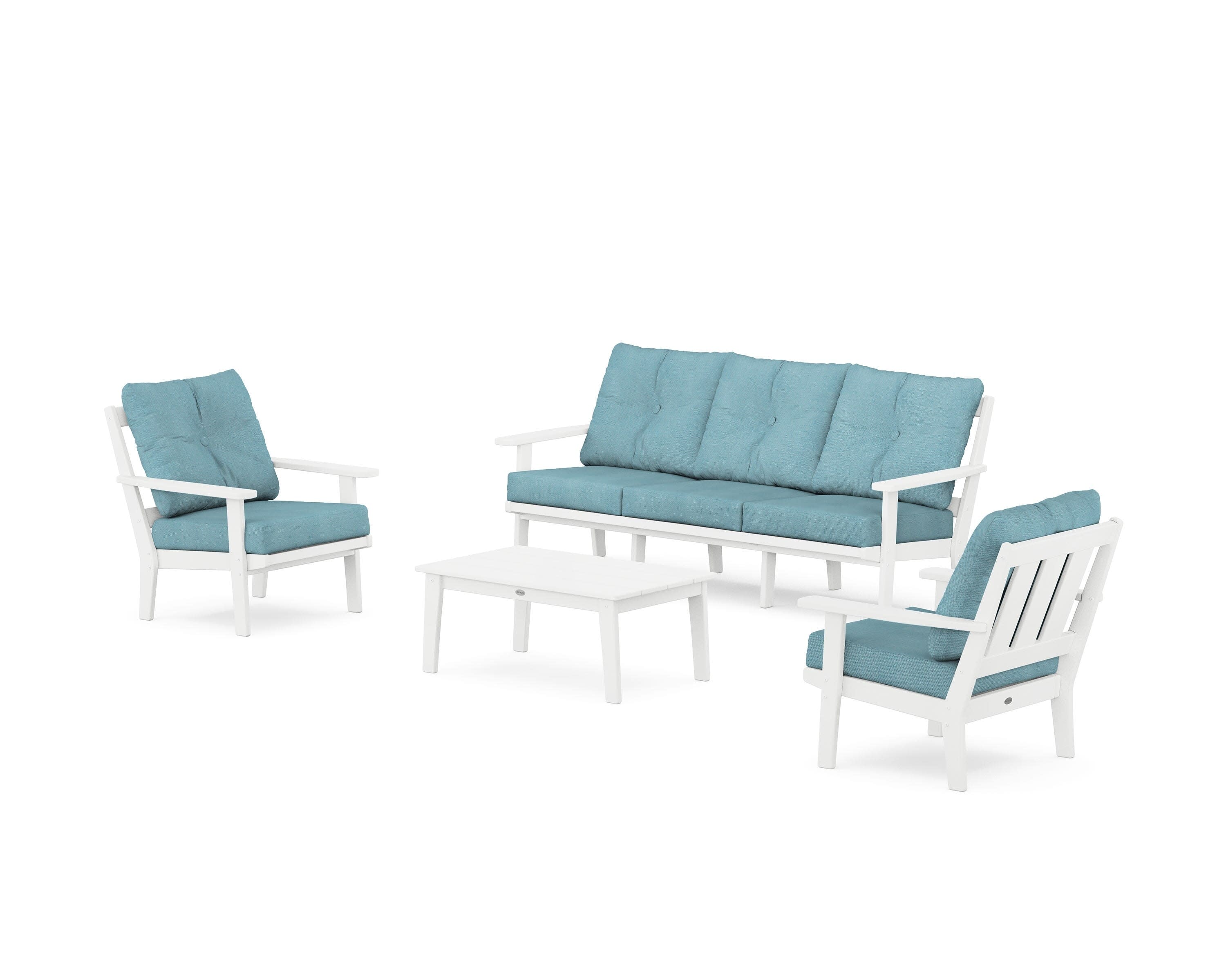 Oxford 4-Piece Deep Seating Set with Sofa in White / Lattice Sky Blue