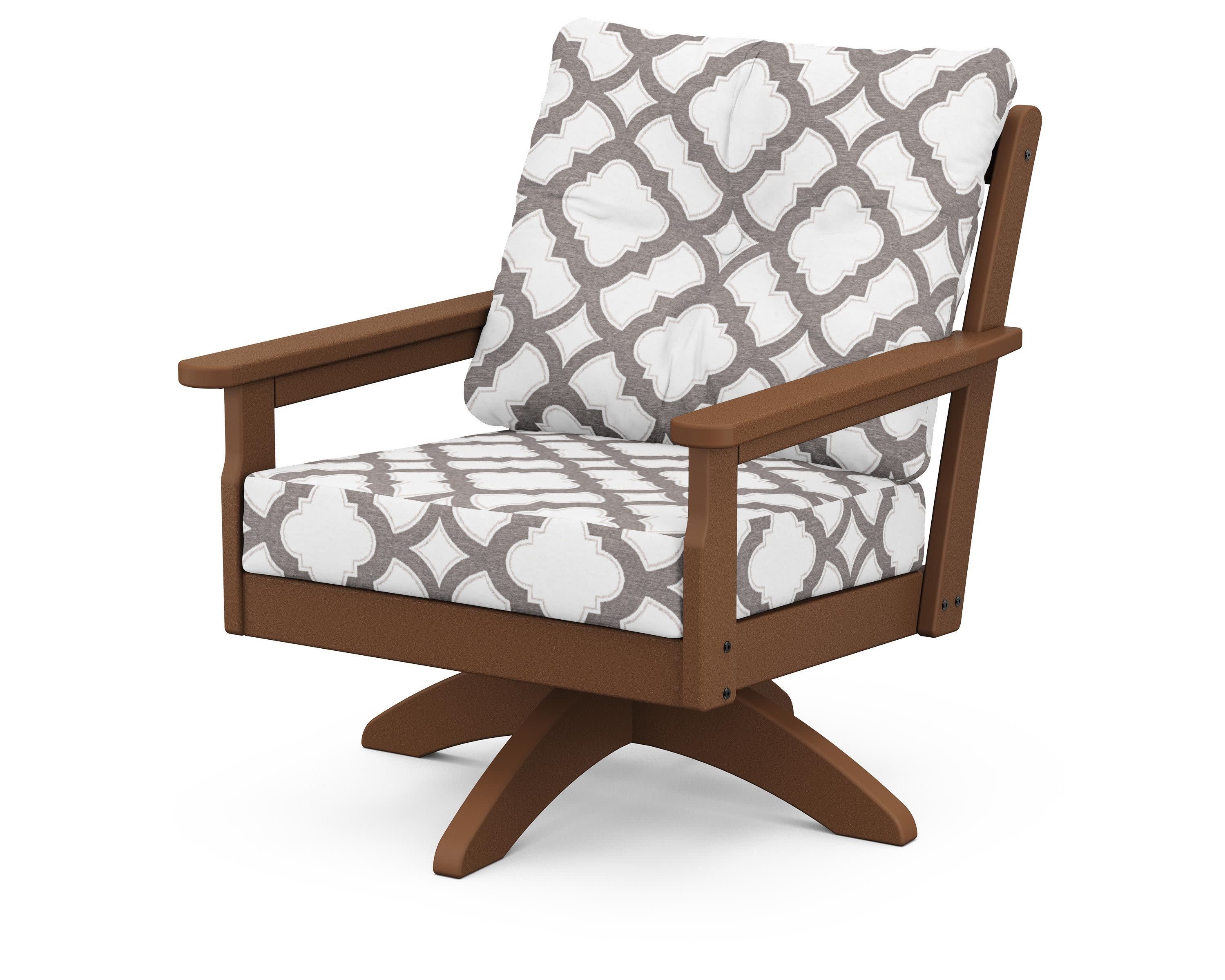 Vineyard Deep Seating Swivel Chair in Teak / Trellis Grey Mist