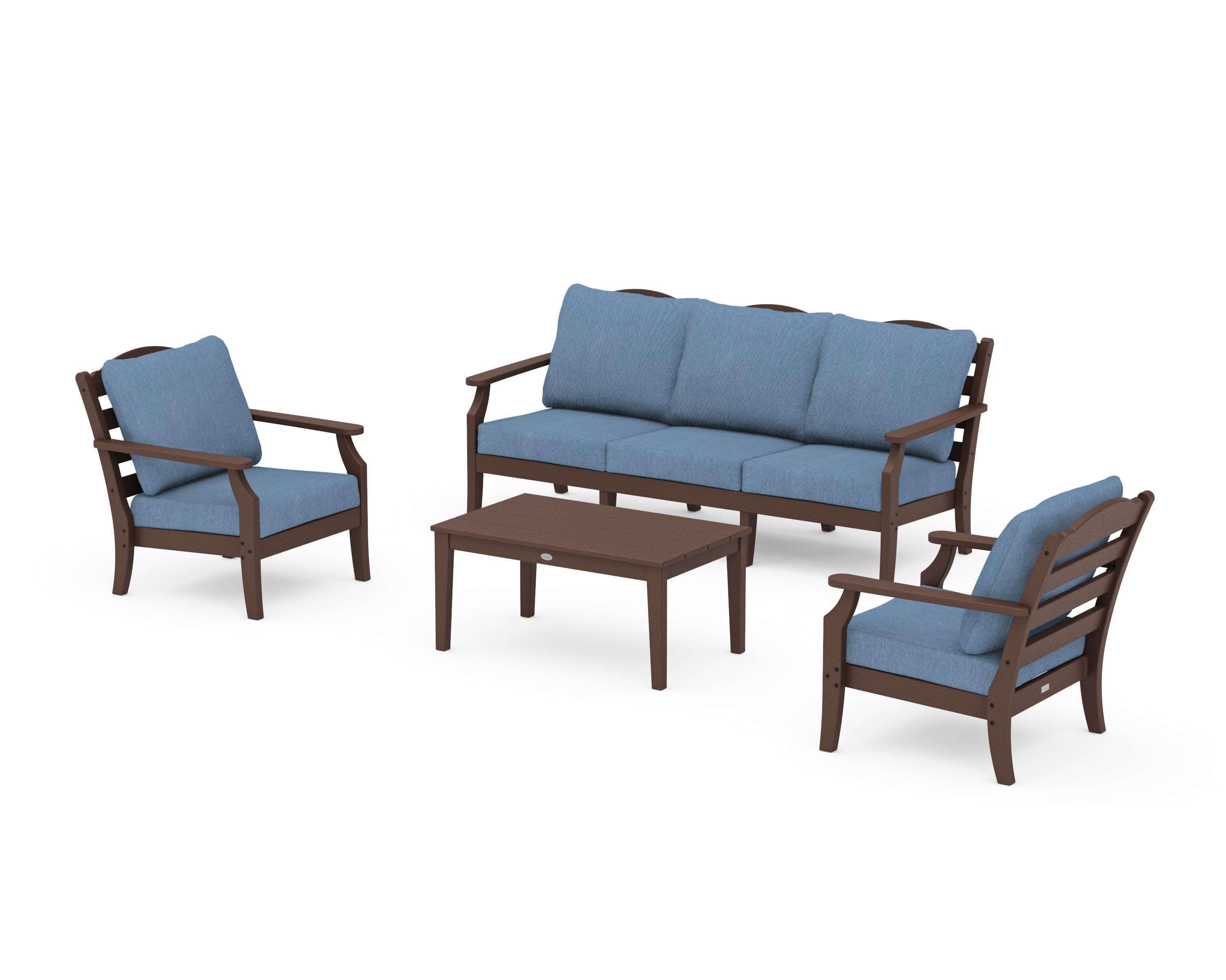 Savannah 4-Piece Deep Seating Set with Sofa in Mahogany / Sky Blue