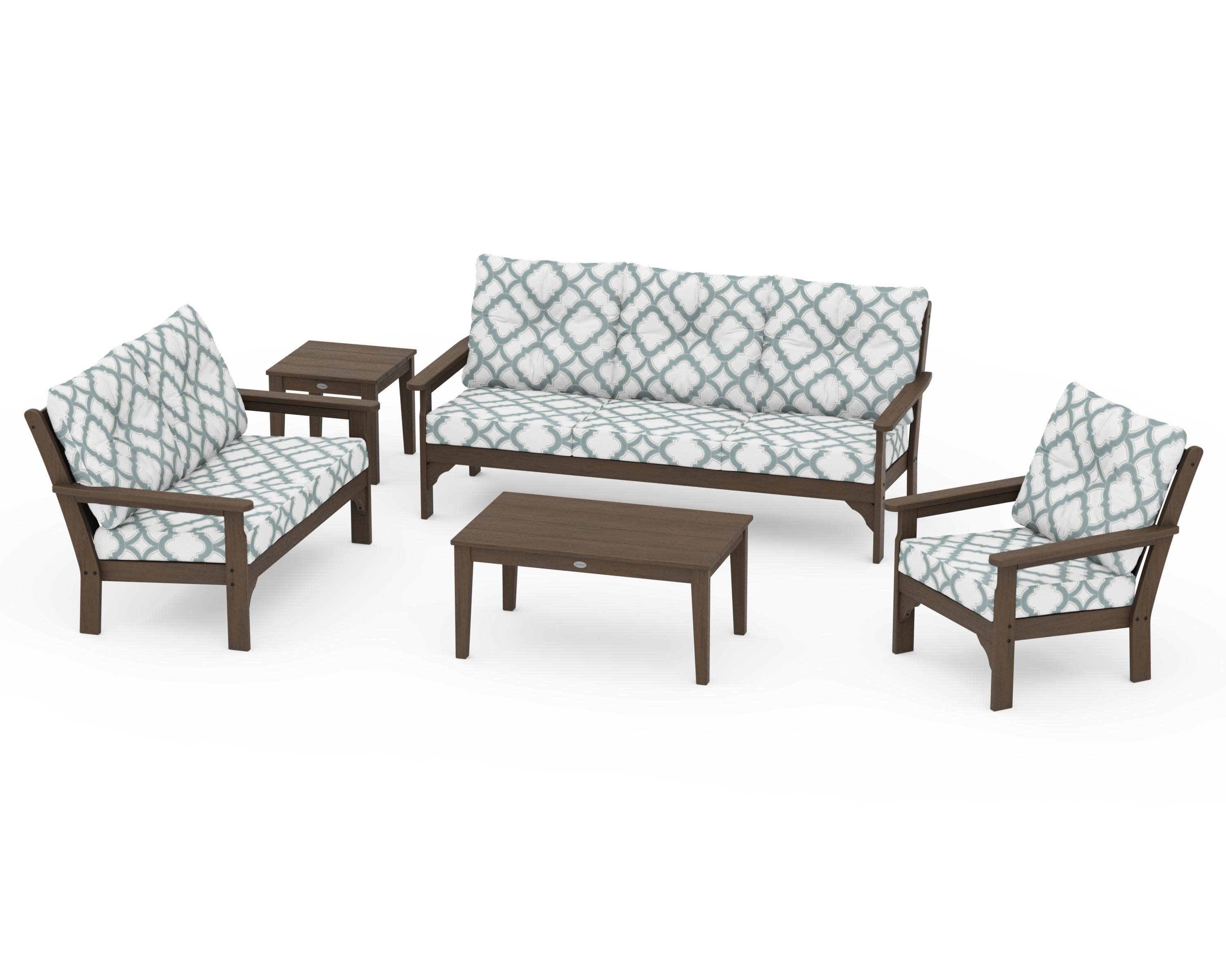 Vineyard 5 Piece Deep Seating Set in Kona / Trellis Glacier Spa