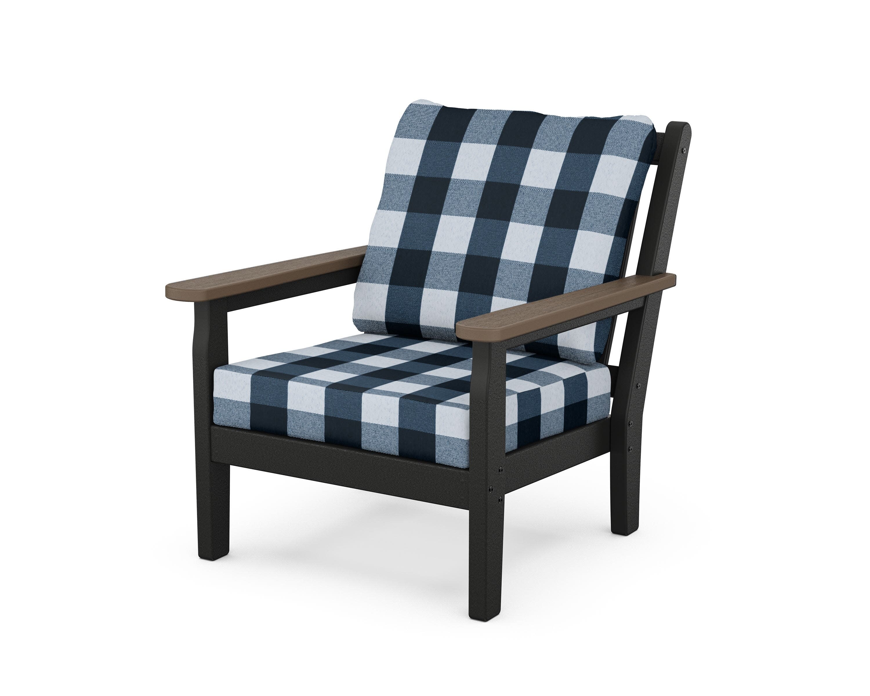 Chippendale Deep Seating Chair in Black / Kona / Buffalo Plaid Marine Indigo