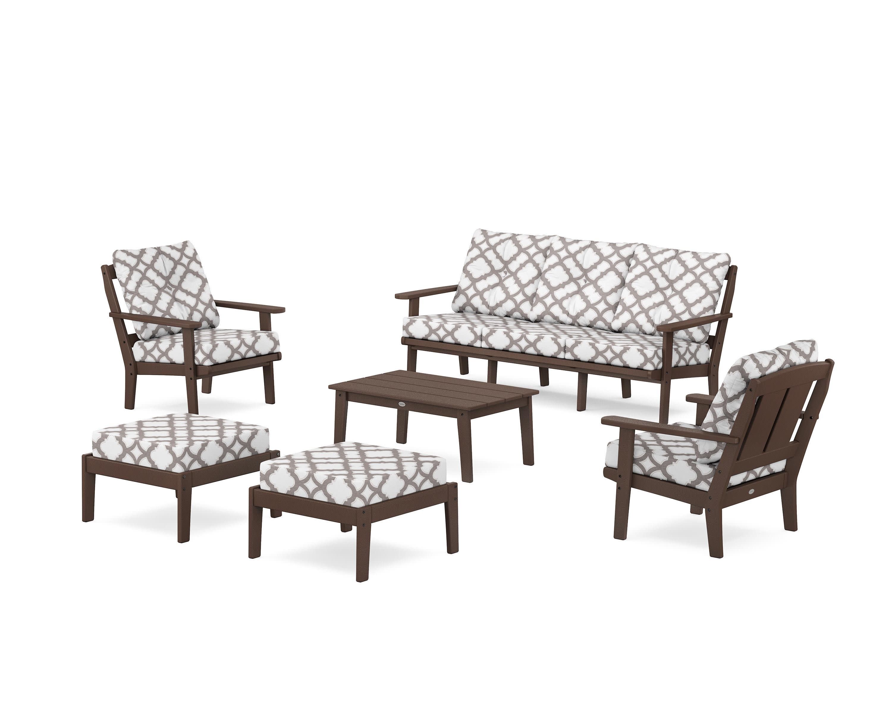 Mission 6-Piece Lounge Sofa Set in Mahogany / Trellis Grey Mist