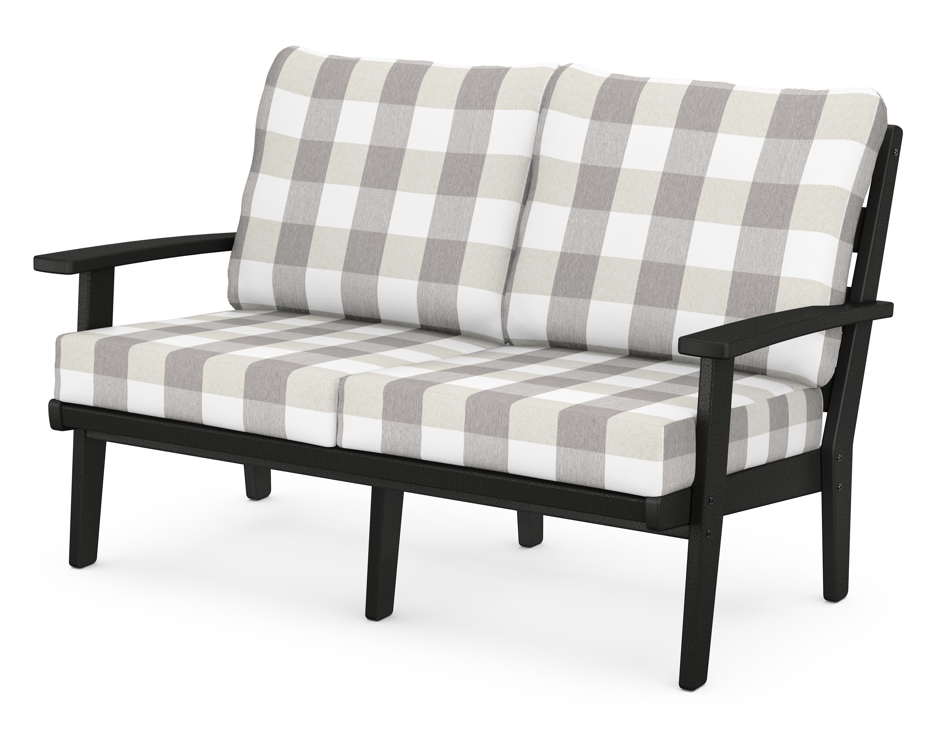 Grant Park Deep Seating Loveseat in Black / Buffalo Plaid Grey Mist