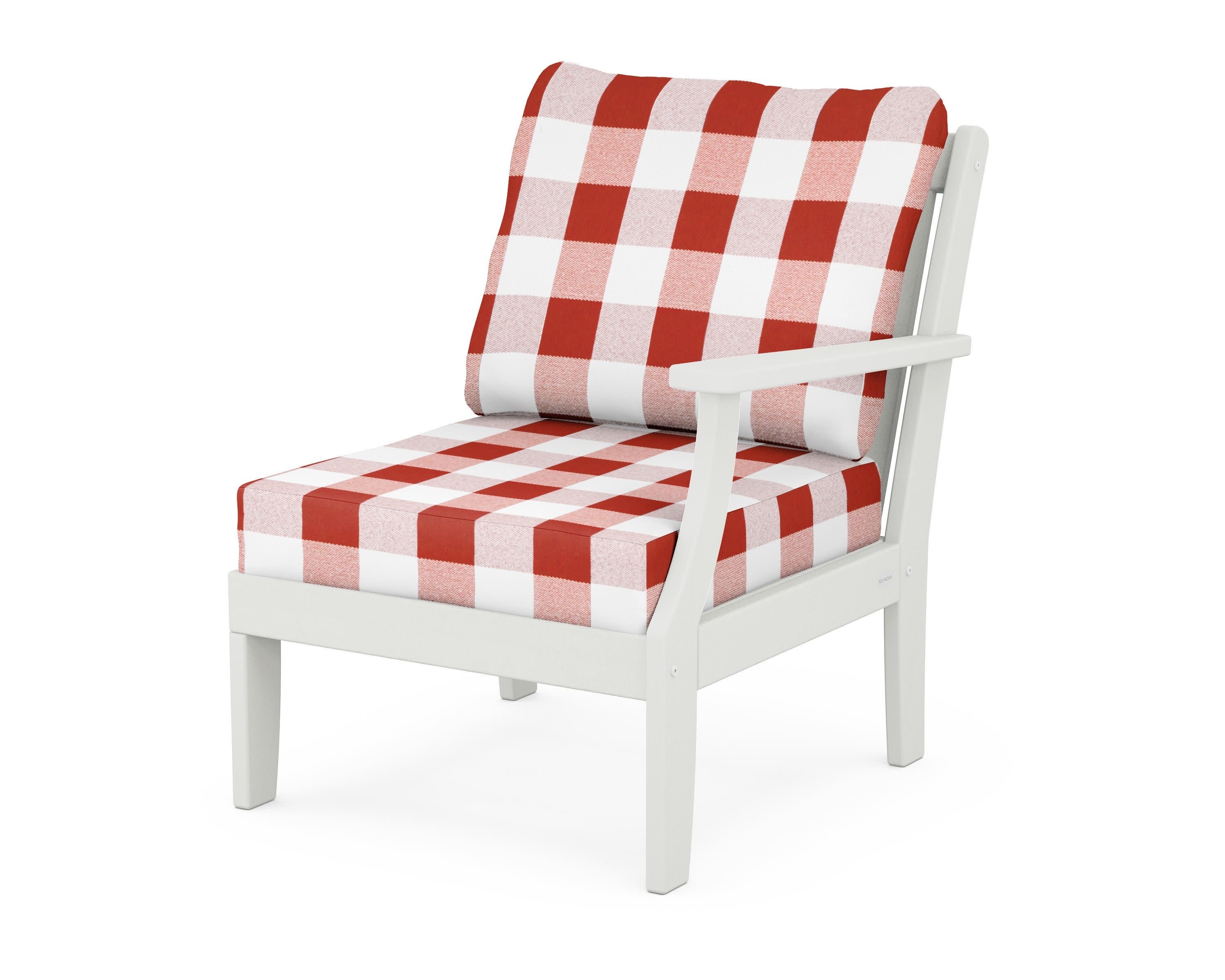 Braxton Modular Right Arm Chair in Vintage White / Buffalo Plaid Crimson
