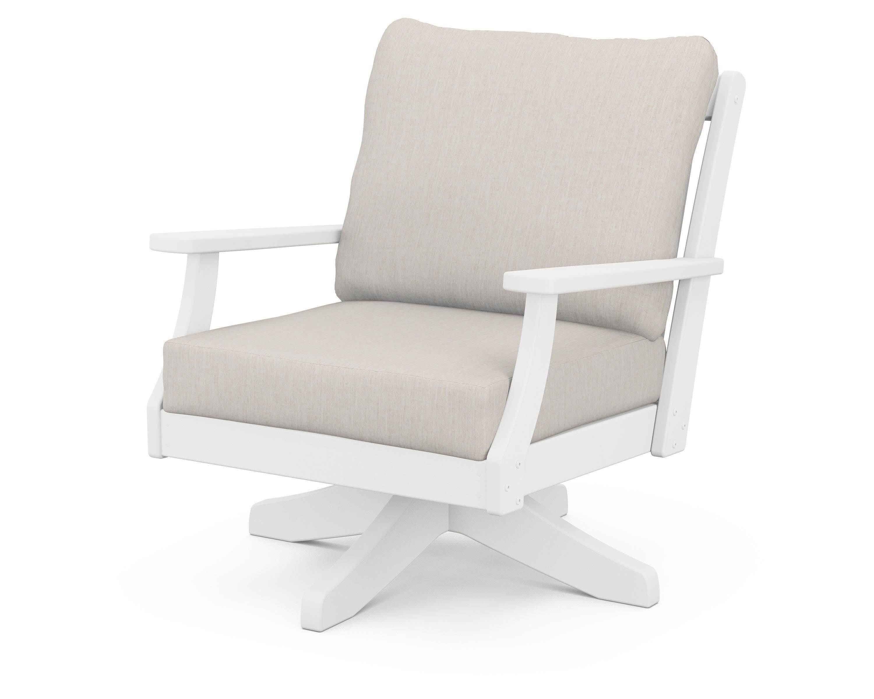 Braxton Deep Seating Swivel Chair in White / Cast Ash