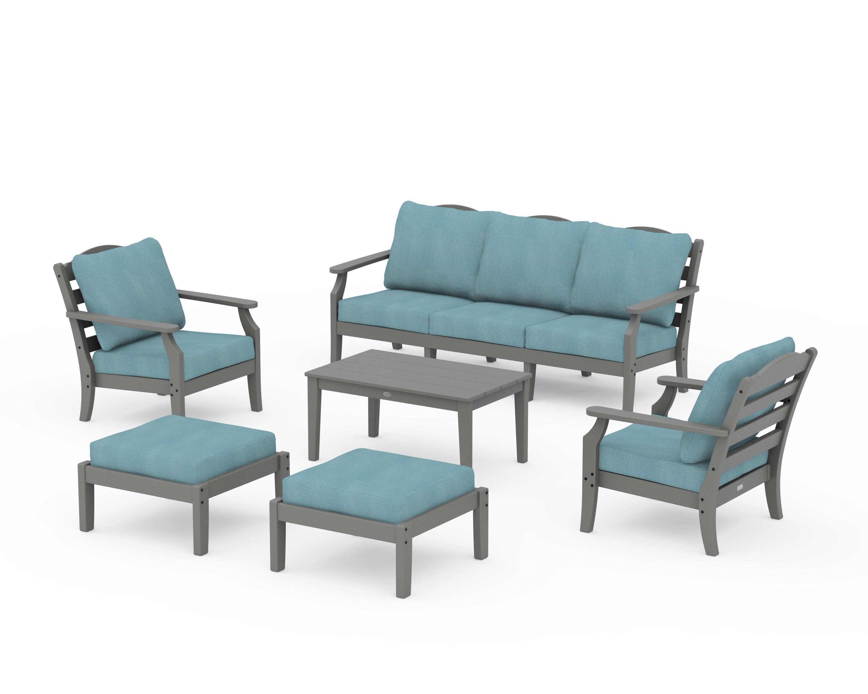 Savannah 6-Piece Lounge Sofa Set in Slate Grey / Lattice Sky Blue