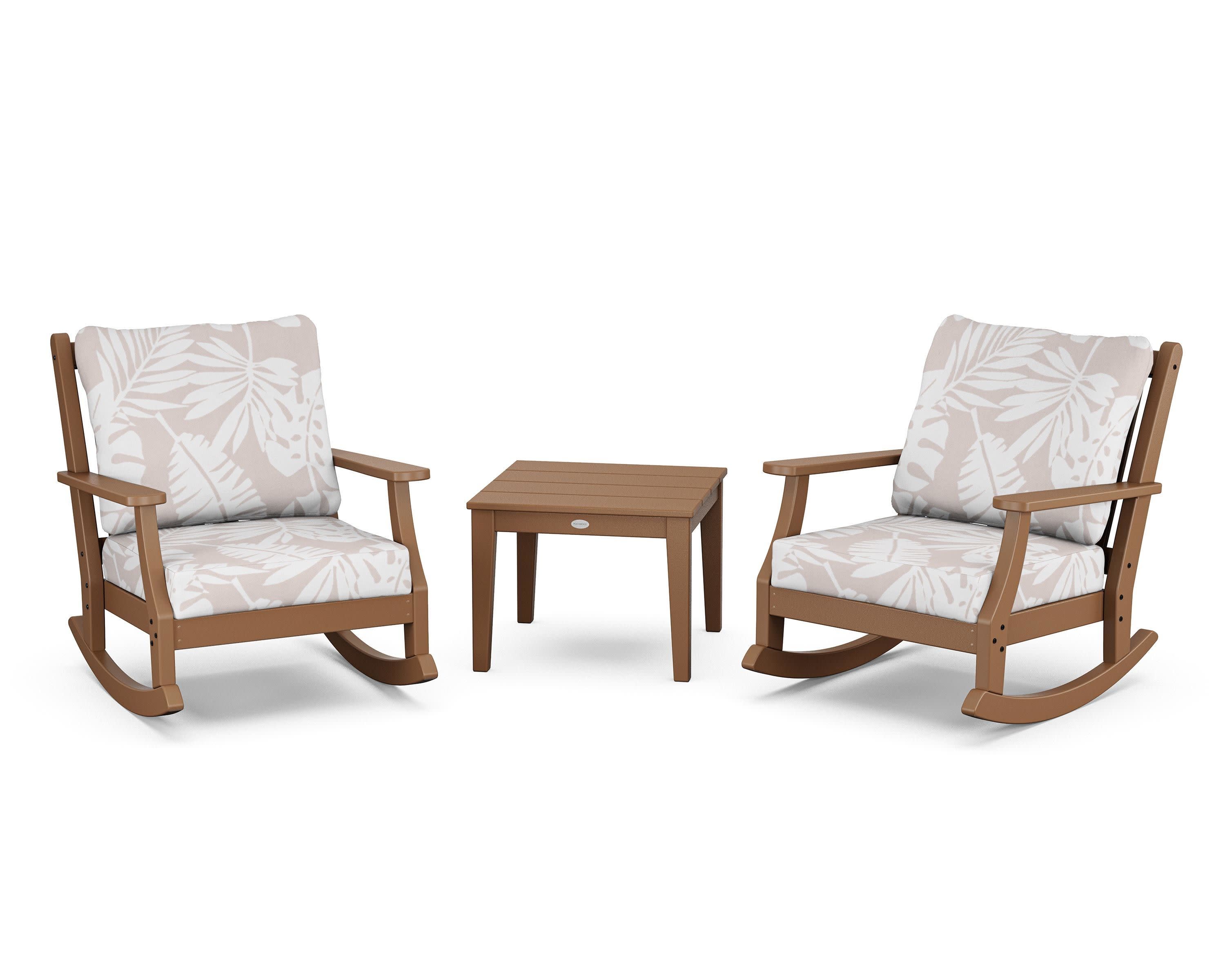 Wovendale 3-Piece Deep Seating Rocker Set in Teak / Leaf Dune Burlap