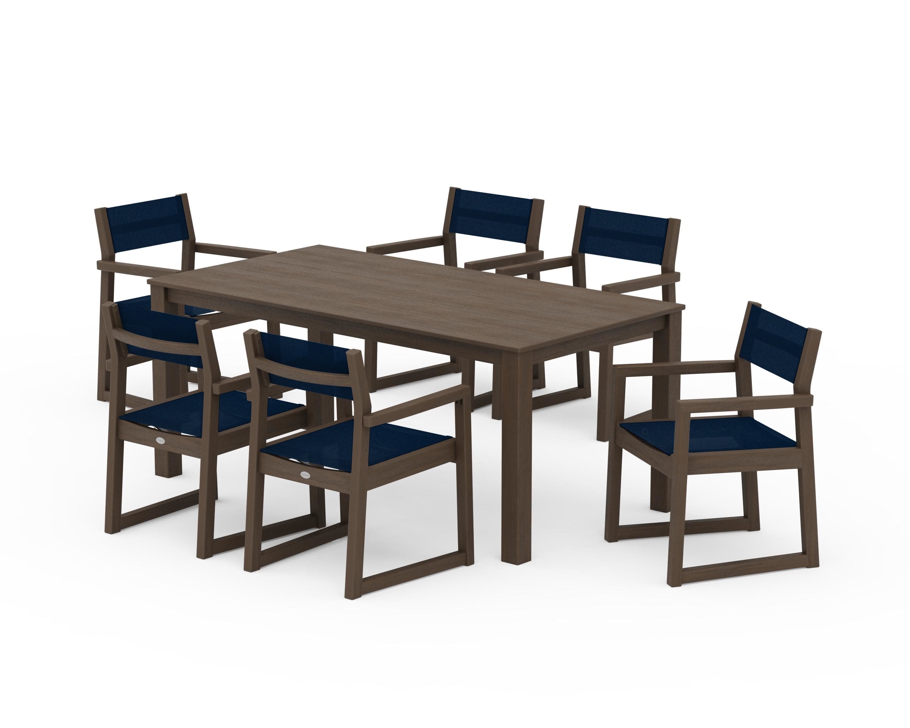EDGE Sling Arm Chair 7-Piece Parsons Dining Set in Kona / Navy Blue Sling