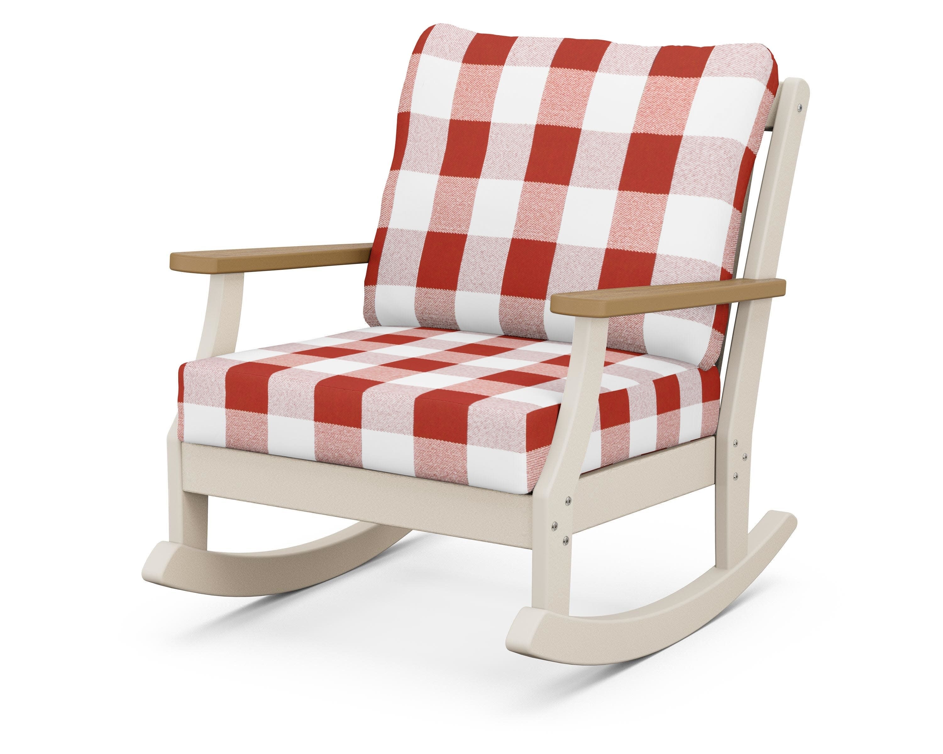 Braxton Deep Seating Rocking Chair in Sand / Natural / Buffalo Plaid Crimson
