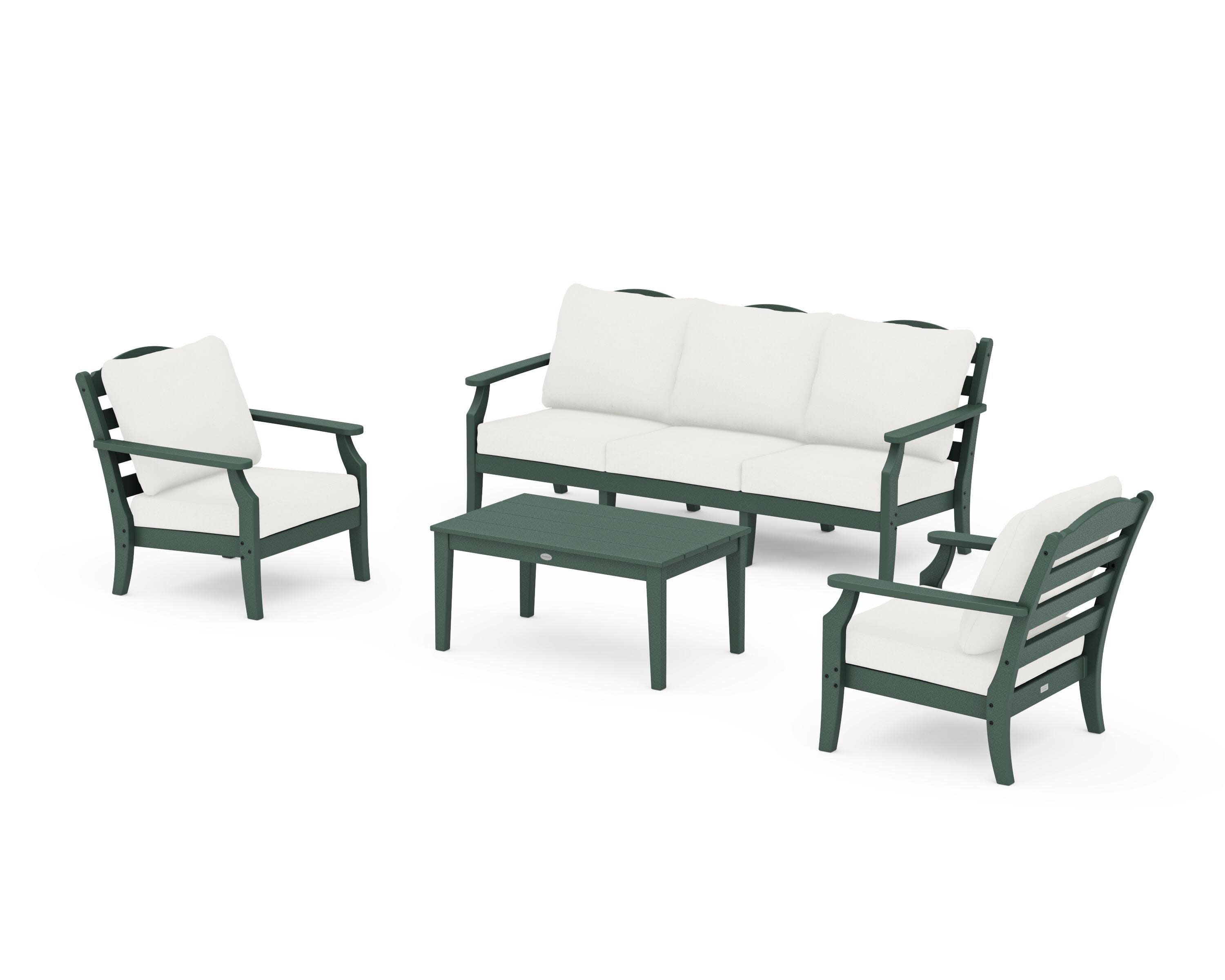 Savannah 4-Piece Deep Seating Set with Sofa in Green / Natural Linen