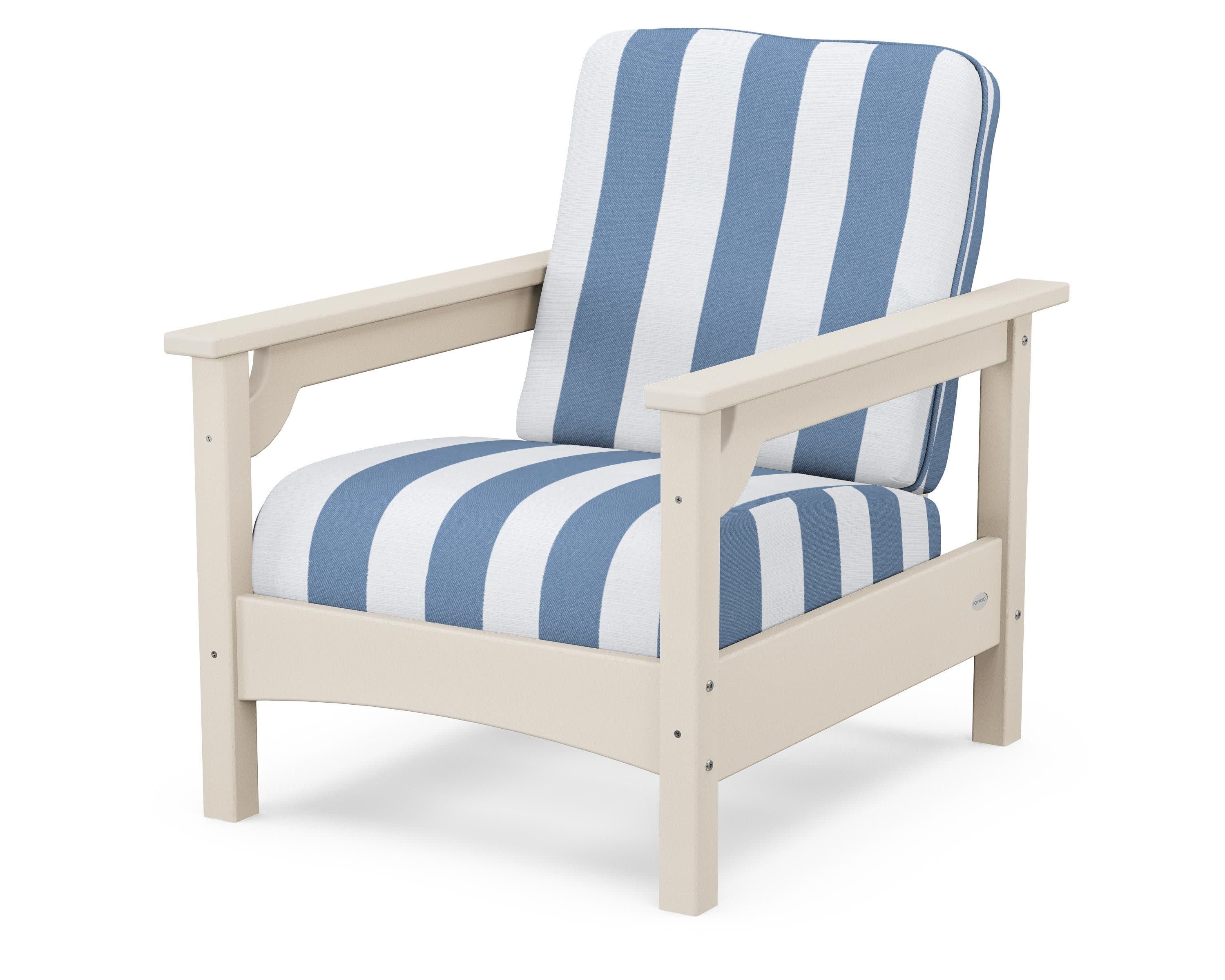 Club Chair in Sand / Cabana Stripe Sky Blue
