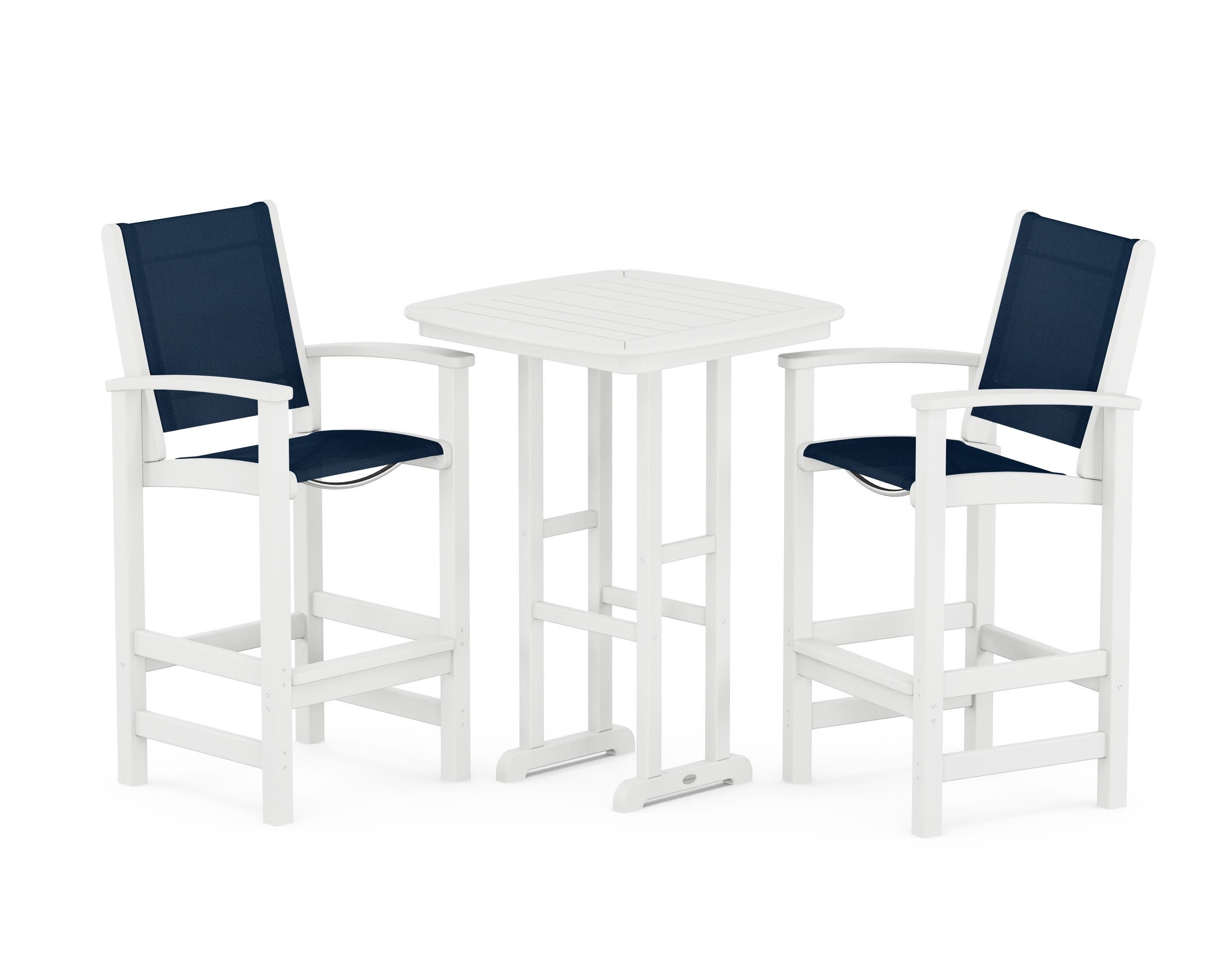 Coastal 3-Piece Bar Set in White / Navy Blue Sling