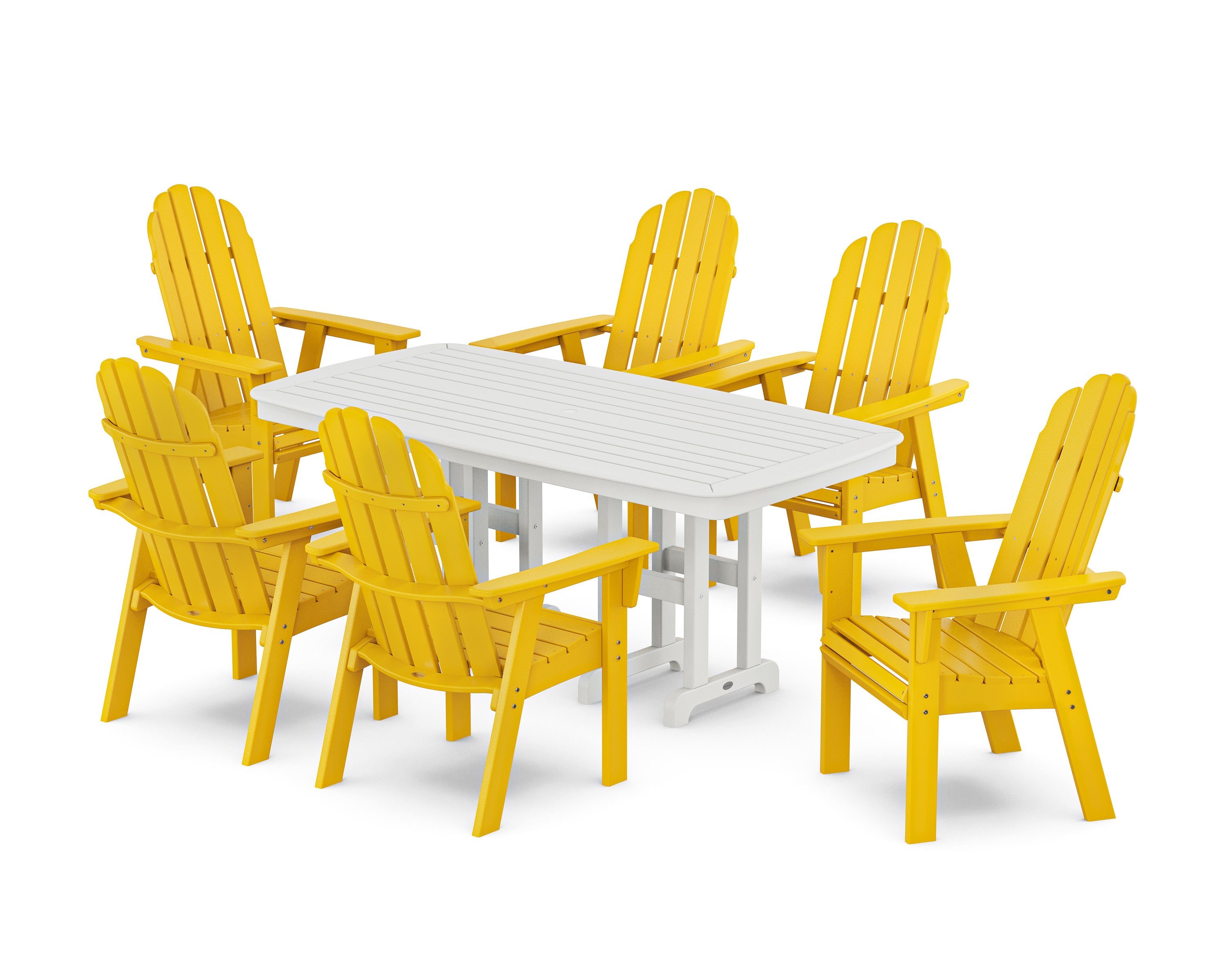 Vineyard Curveback Adirondack Chair 7-Piece Dining Set in Lemon / White