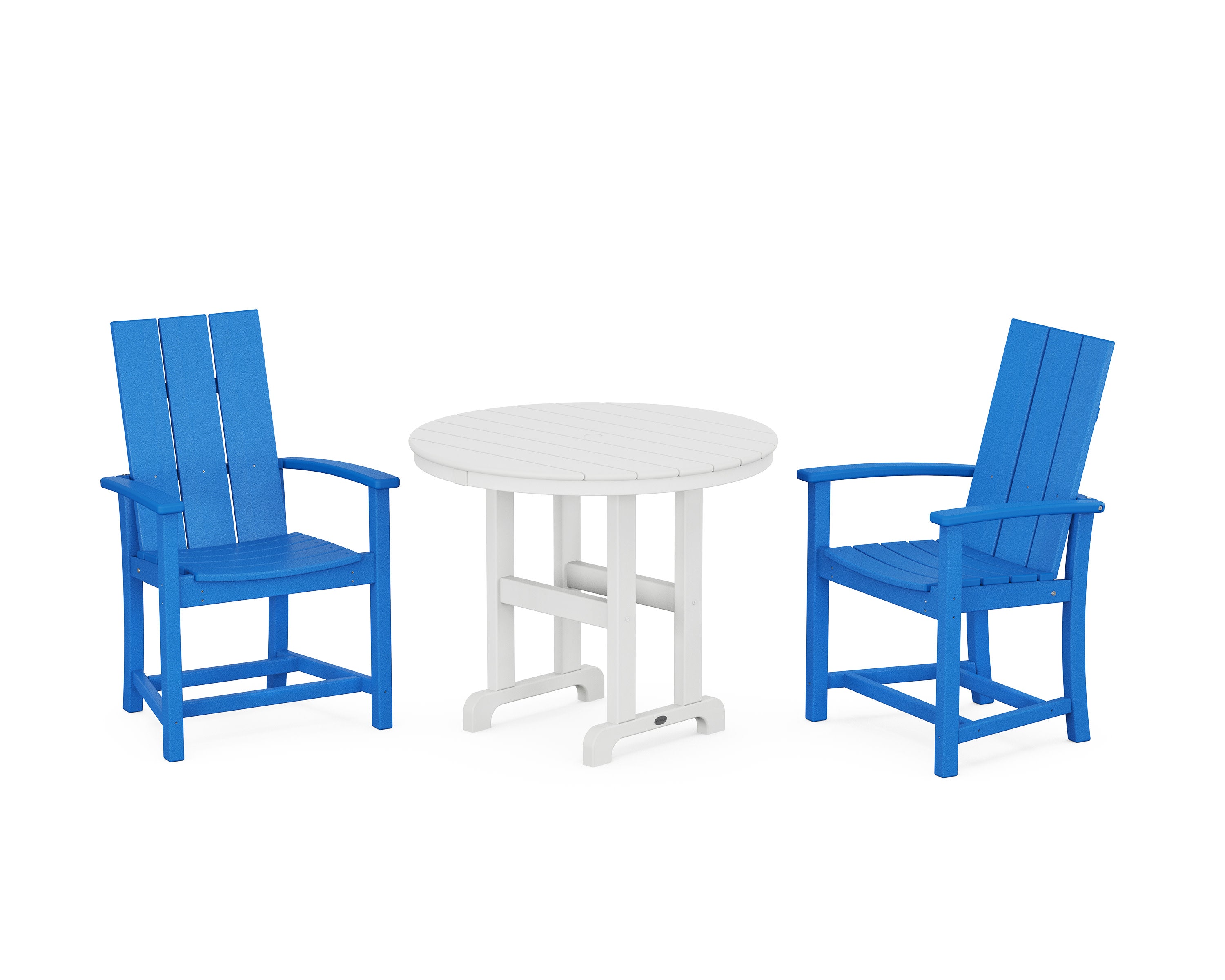 Modern Adirondack 3-Piece Round Farmhouse Dining Set in Pacific Blue / White