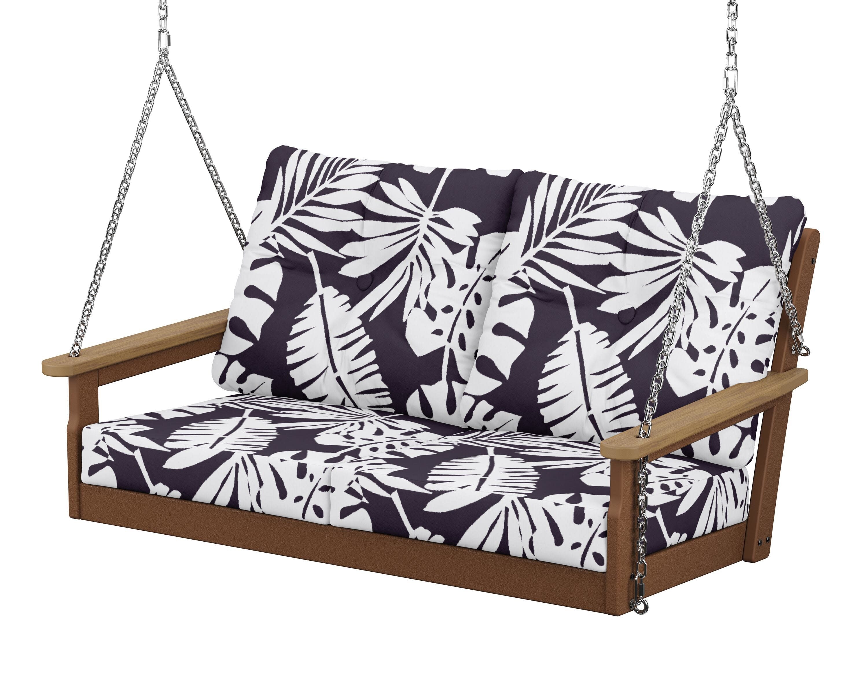 Vineyard Deep Seating Swing in Teak / Natural / Leaf Navy
