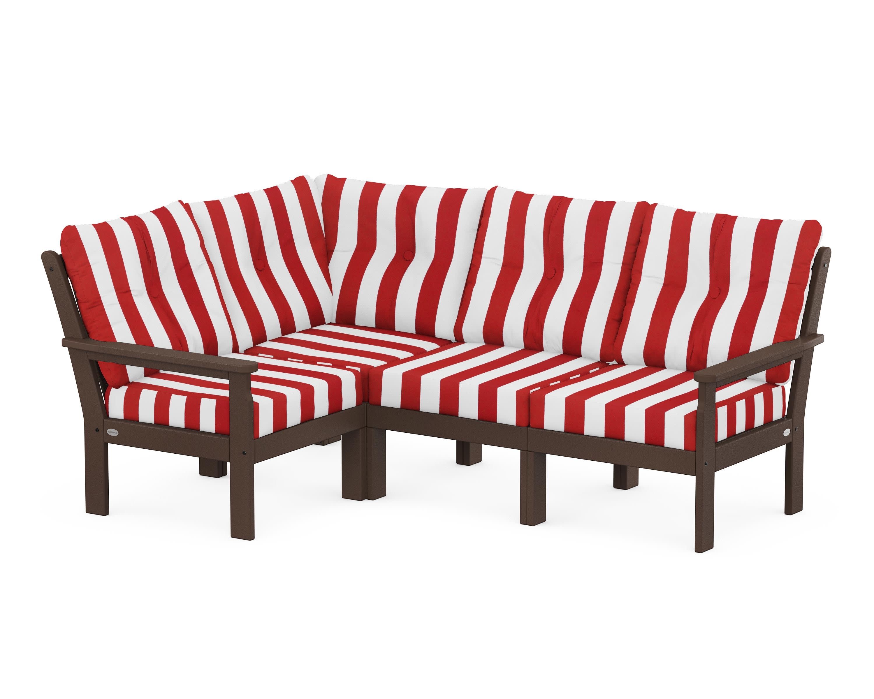 Vineyard 4-Piece Sectional in Mahogany / Cabana Stripe Crimson