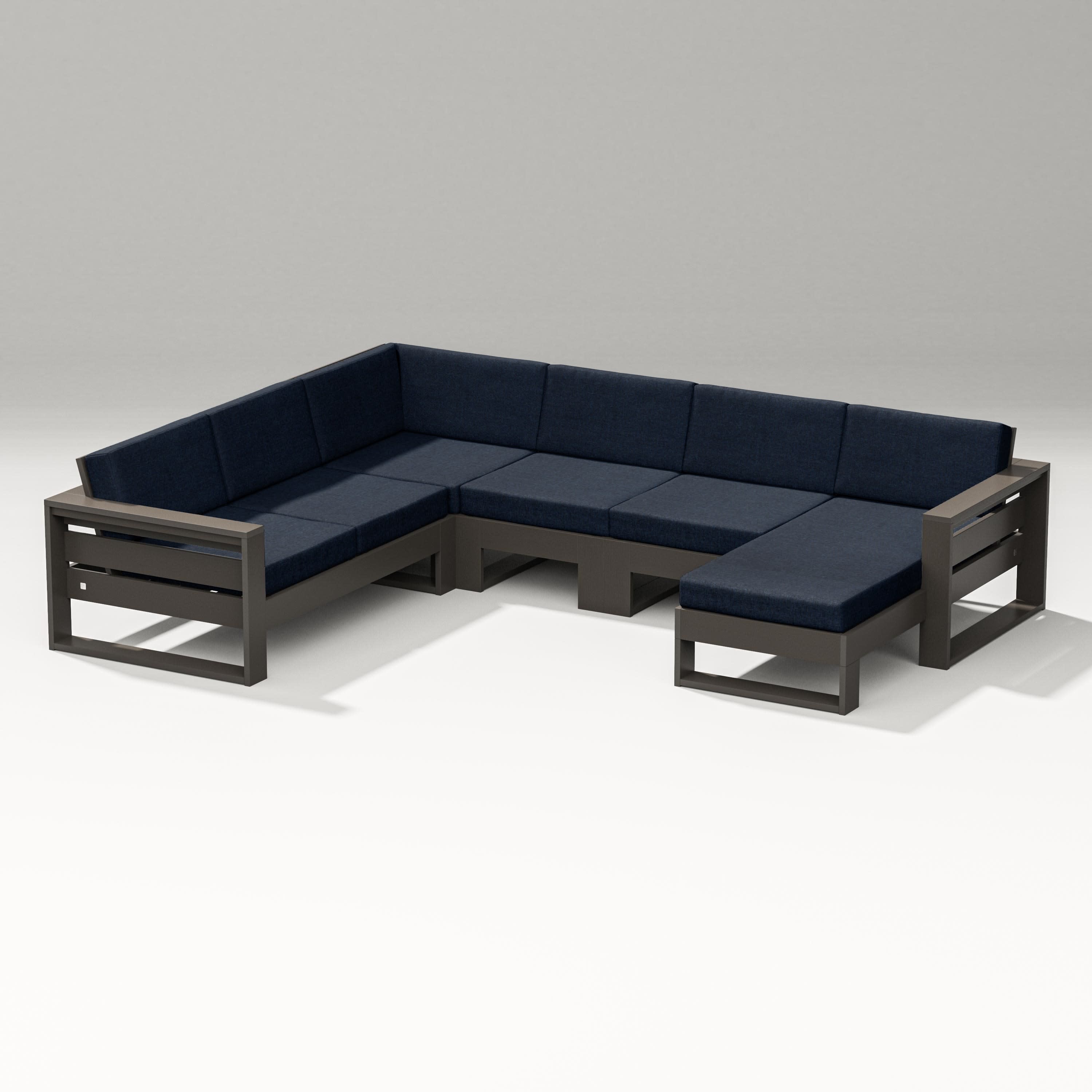 Latitude Corner Sectional with Right Chaise in Vintage Coffee / Marine Indigo