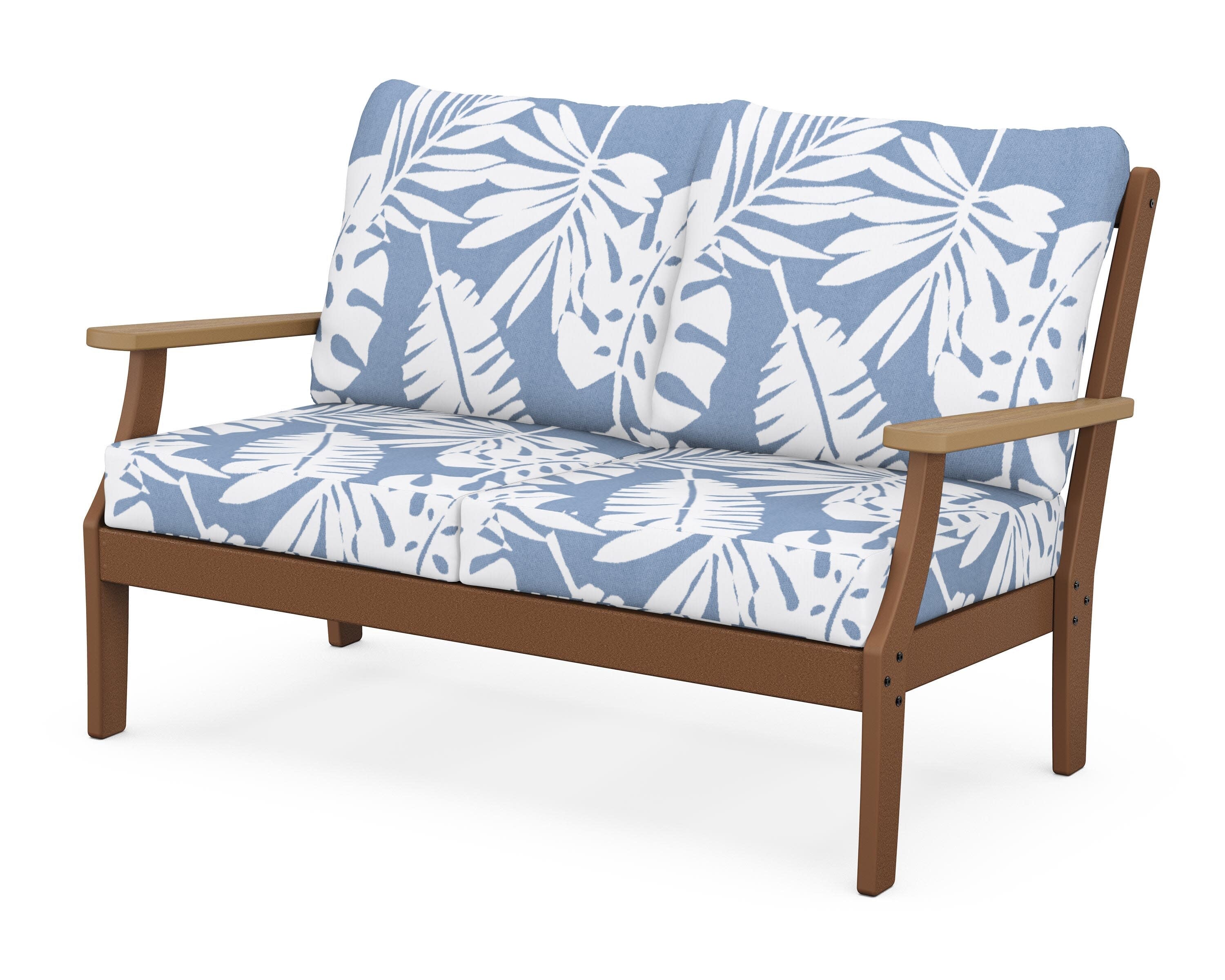 Braxton Deep Seating Loveseat in Teak / Natural / Leaf Sky Blue