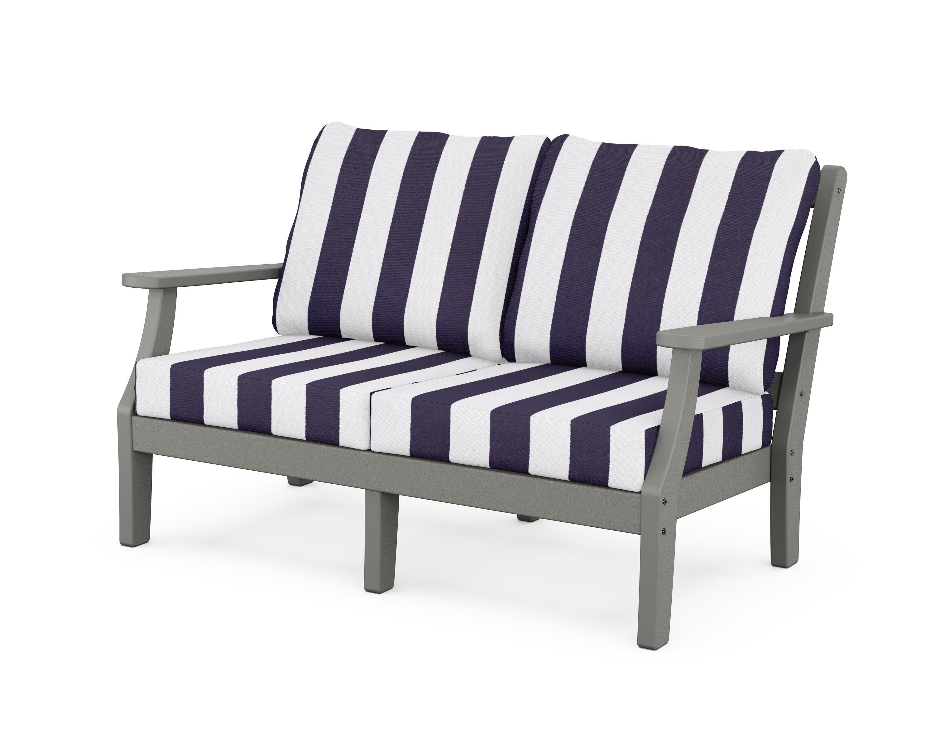 Chinoiserie Deep Seating Loveseat in Slate Grey / Cabana Stripe Navy
