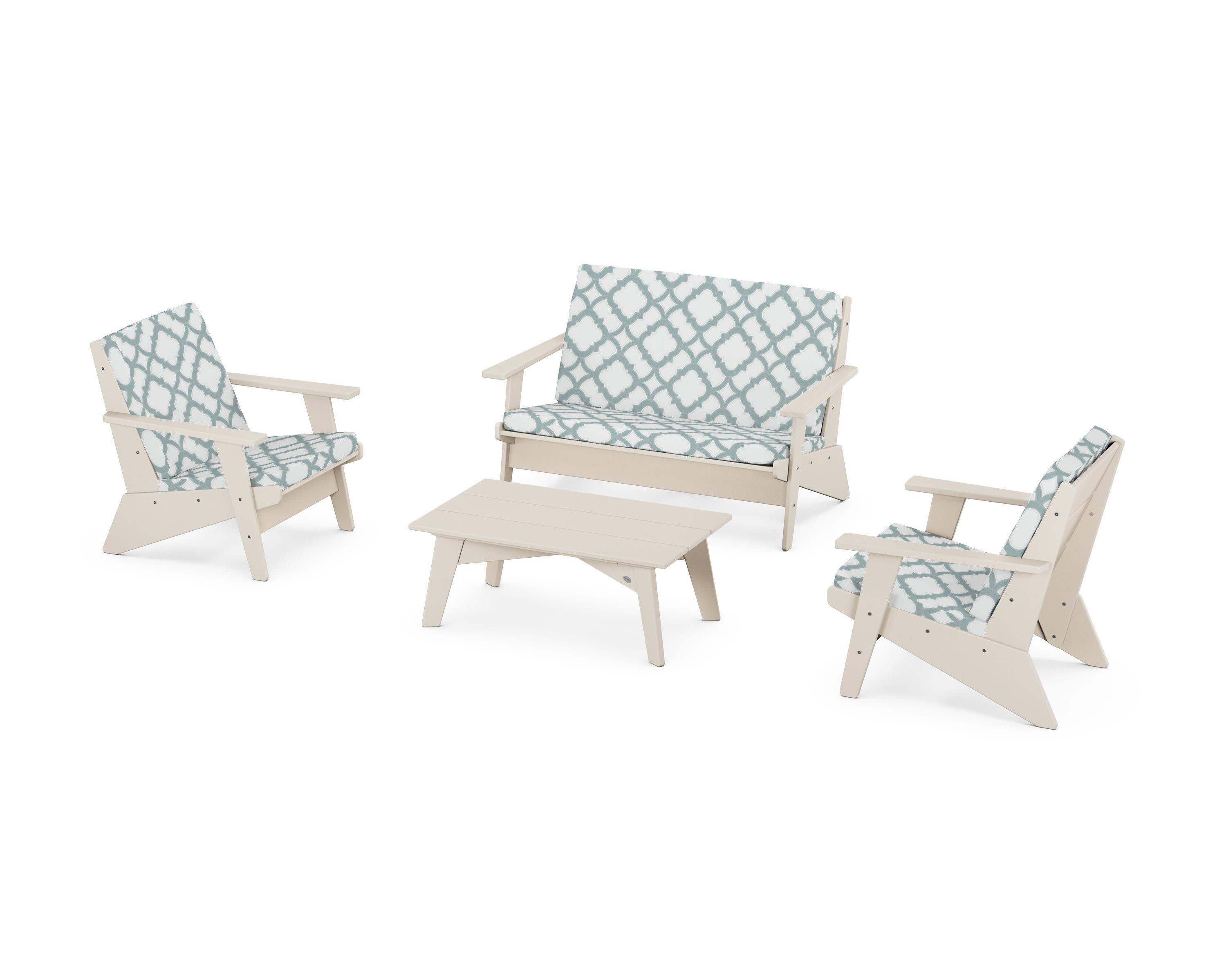 Riviera Modern Lounge 4-Piece Set in Sand / Trellis Glacier Spa
