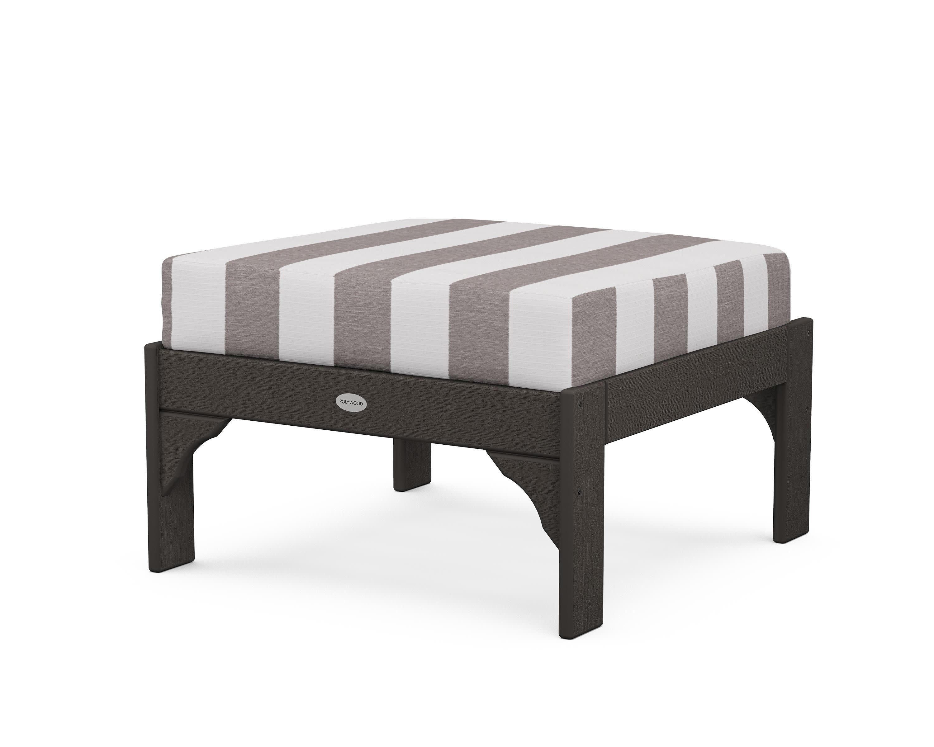 Vineyard Deep Seating Ottoman in Vintage Coffee / Cabana Stripe Grey Mist