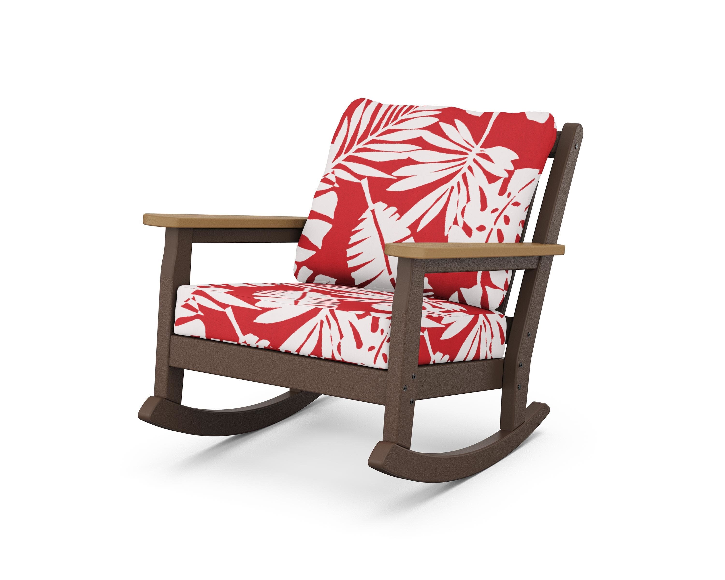 Chippendale Deep Seating Rocking Chair in Mahogany / Natural / Leaf Crimson