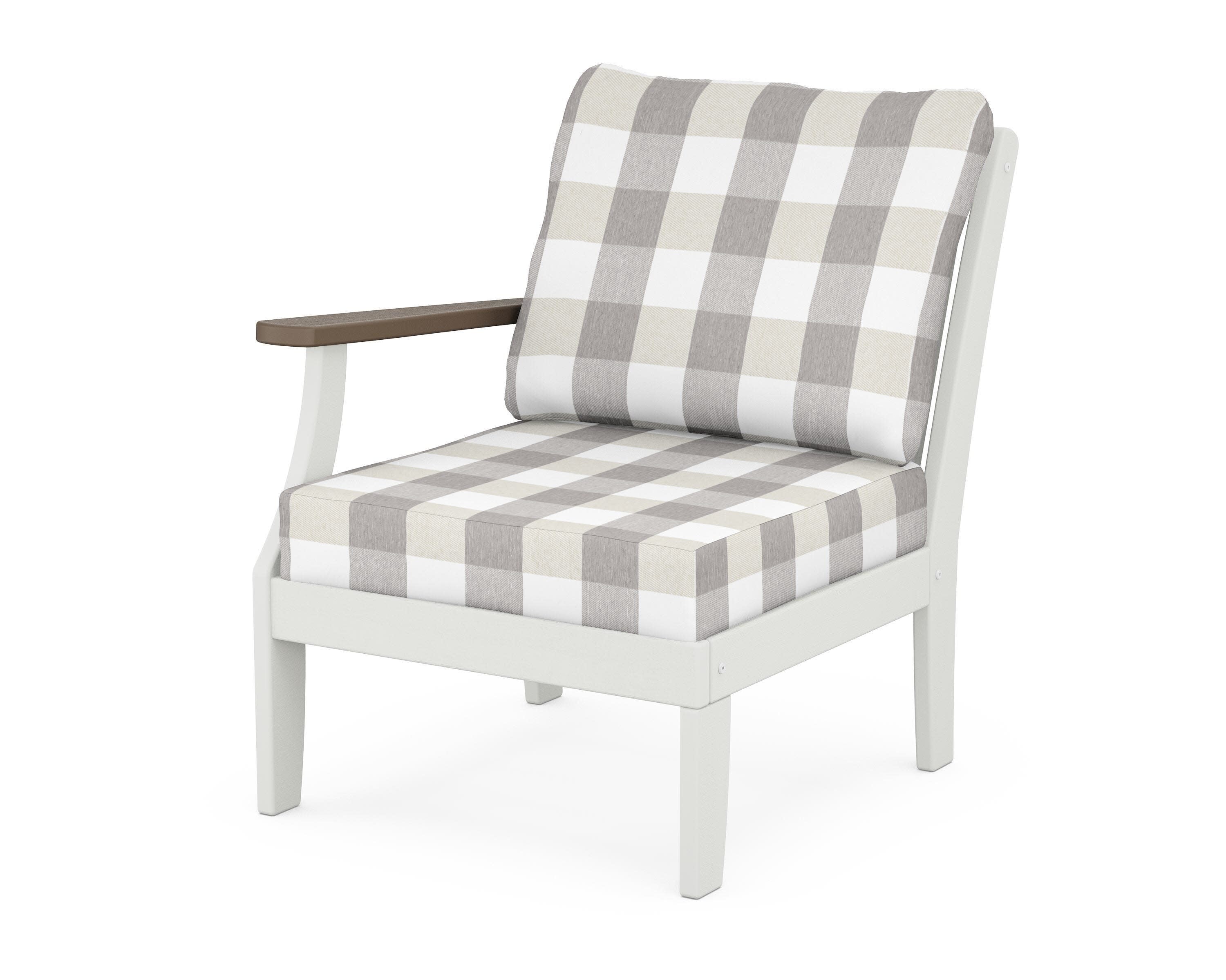 Braxton Modular Left Arm Chair in White / Kona / Buffalo Plaid Grey Mist