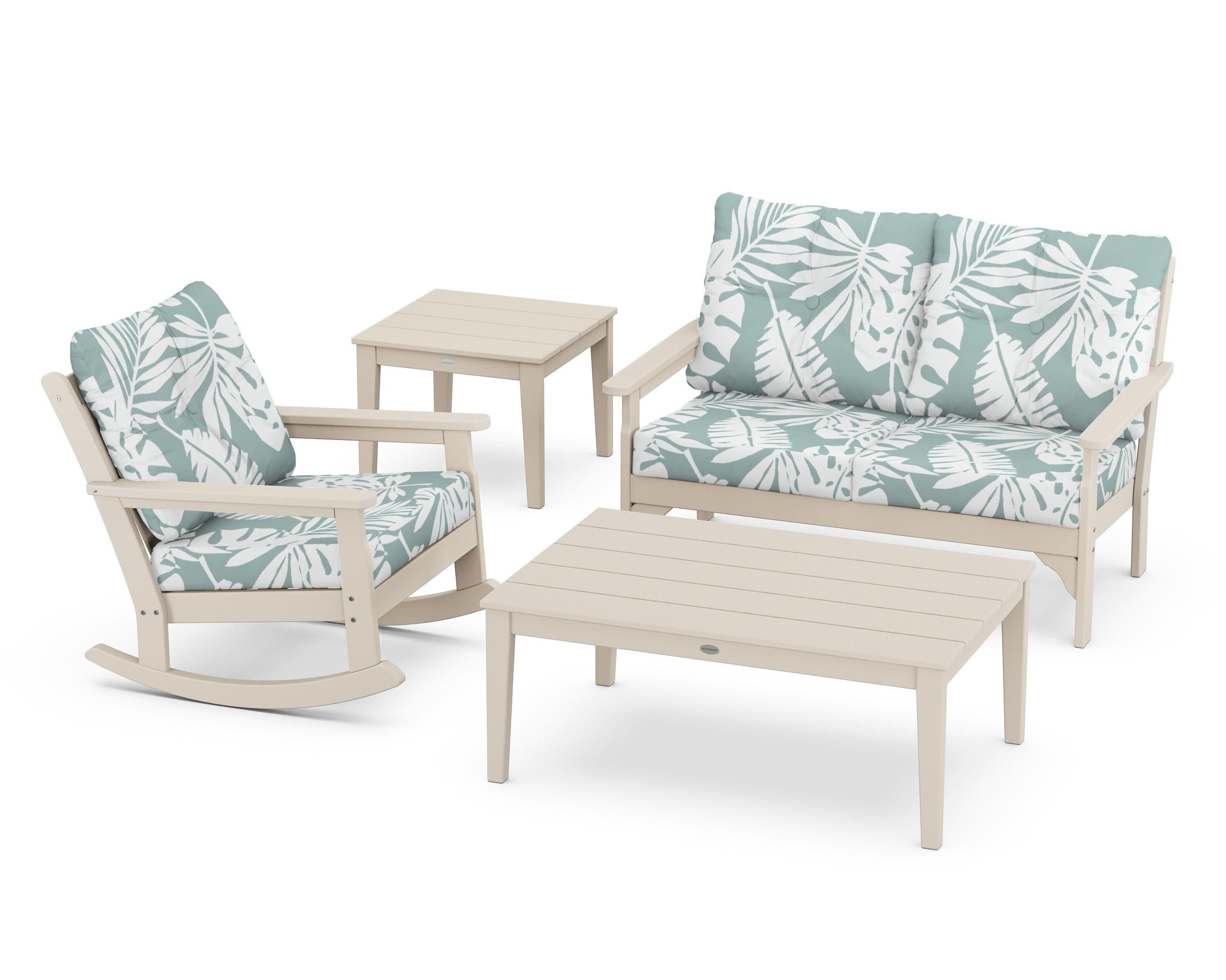 Vineyard 4-Piece Deep Seating Rocker Set in Sand / Leaf Glacier Spa
