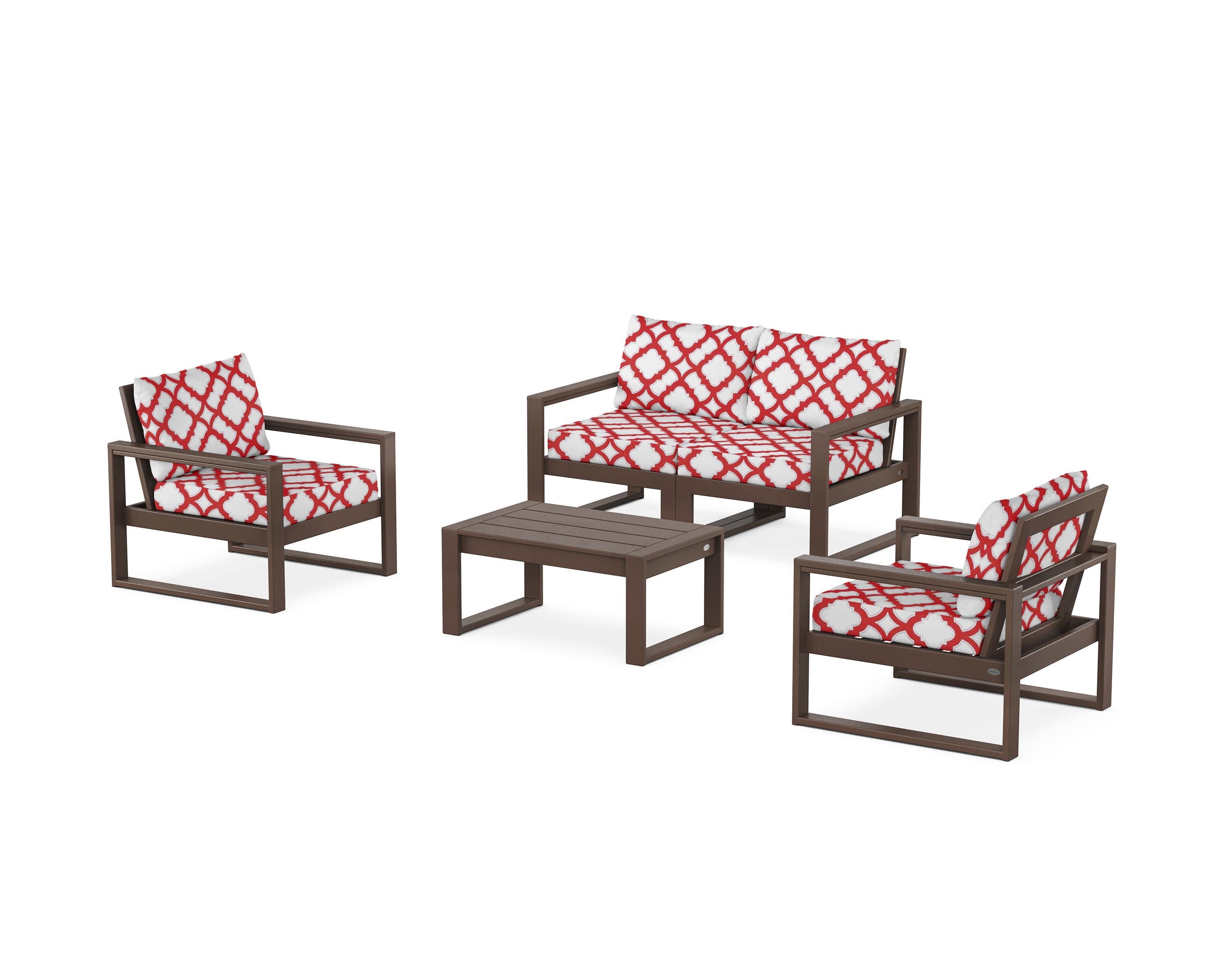 EDGE Sectional 4-Piece Deep Seating Set with Loveseat in Mahogany / Trellis Crimson