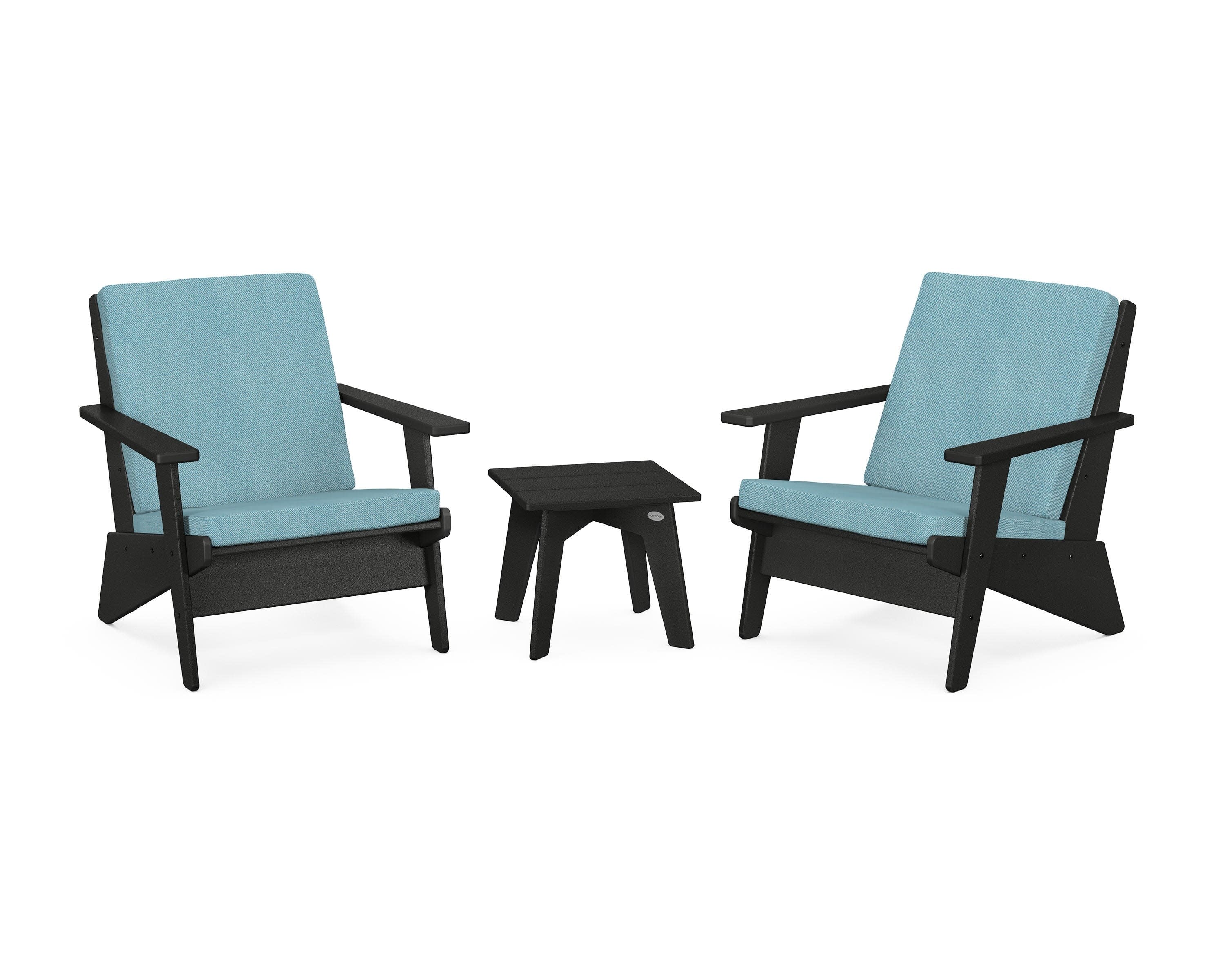 Riviera Modern Lounge 3-Piece Set in Black / Lattice Sky Blue