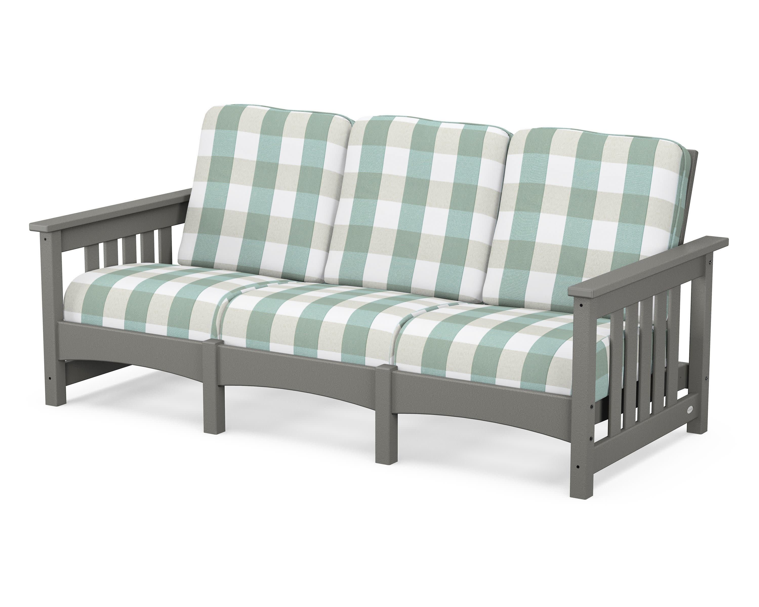 Club Mission Sofa in Slate Grey / Buffalo Plaid Glacier Spa