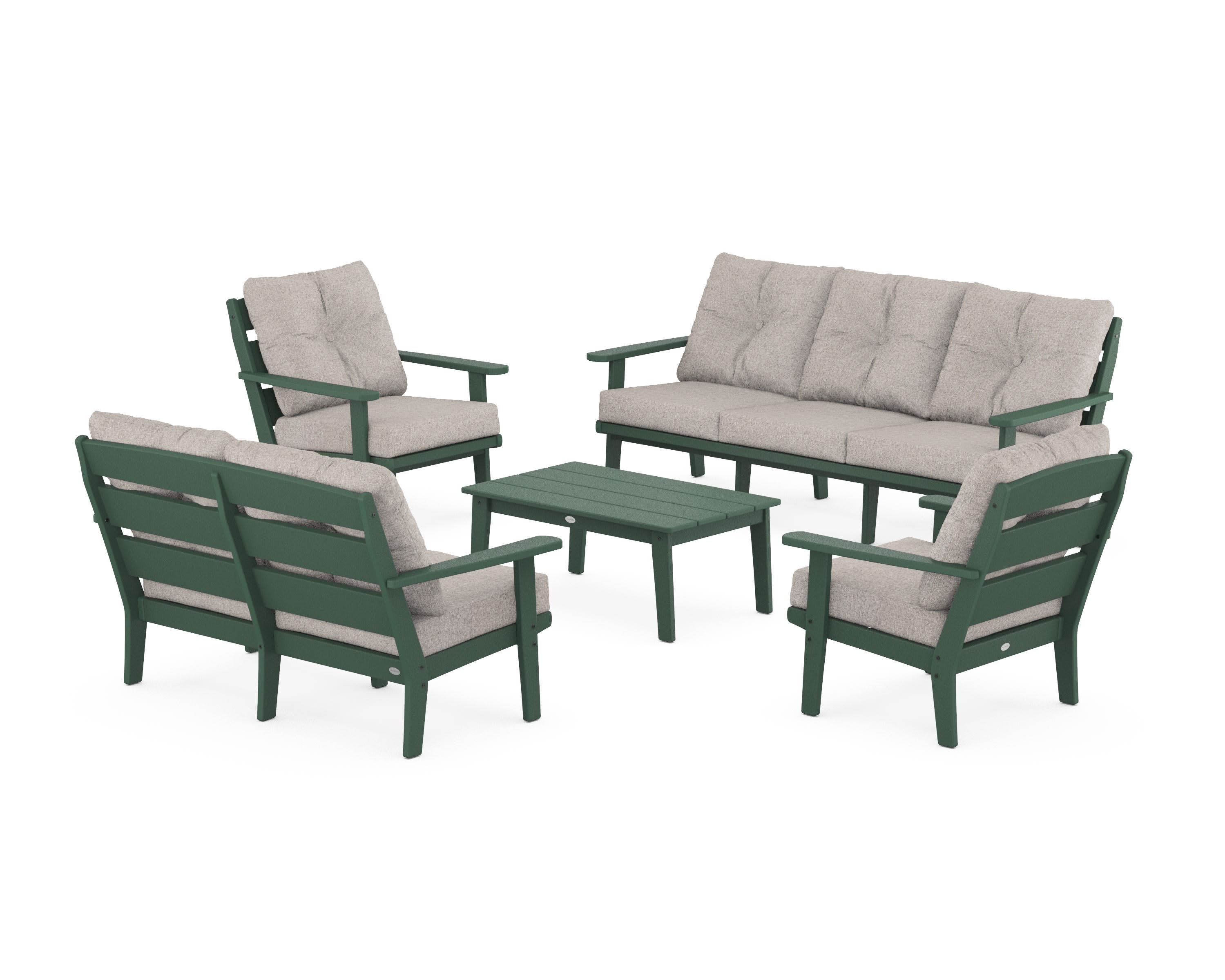 Lakeside 5-Piece Lounge Sofa Set in Green / Weathered Tweed
