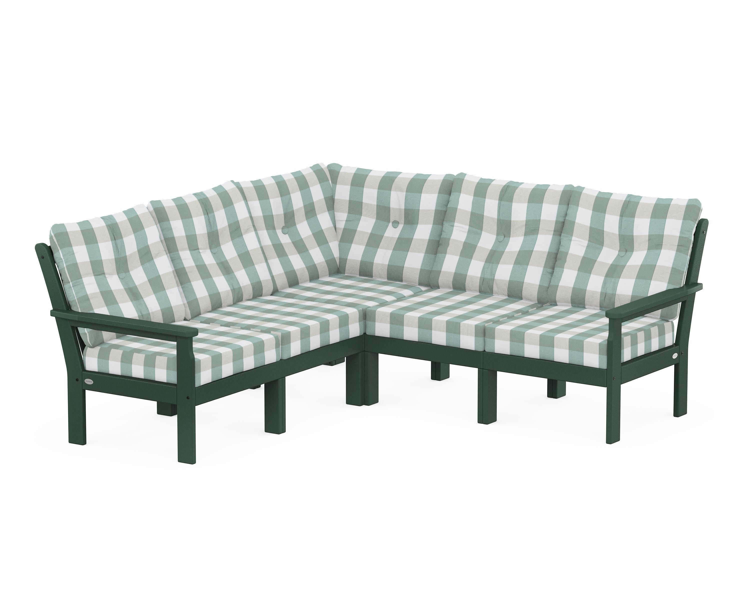 Vineyard 5-Piece Sectional in Green / Buffalo Plaid Glacier Spa