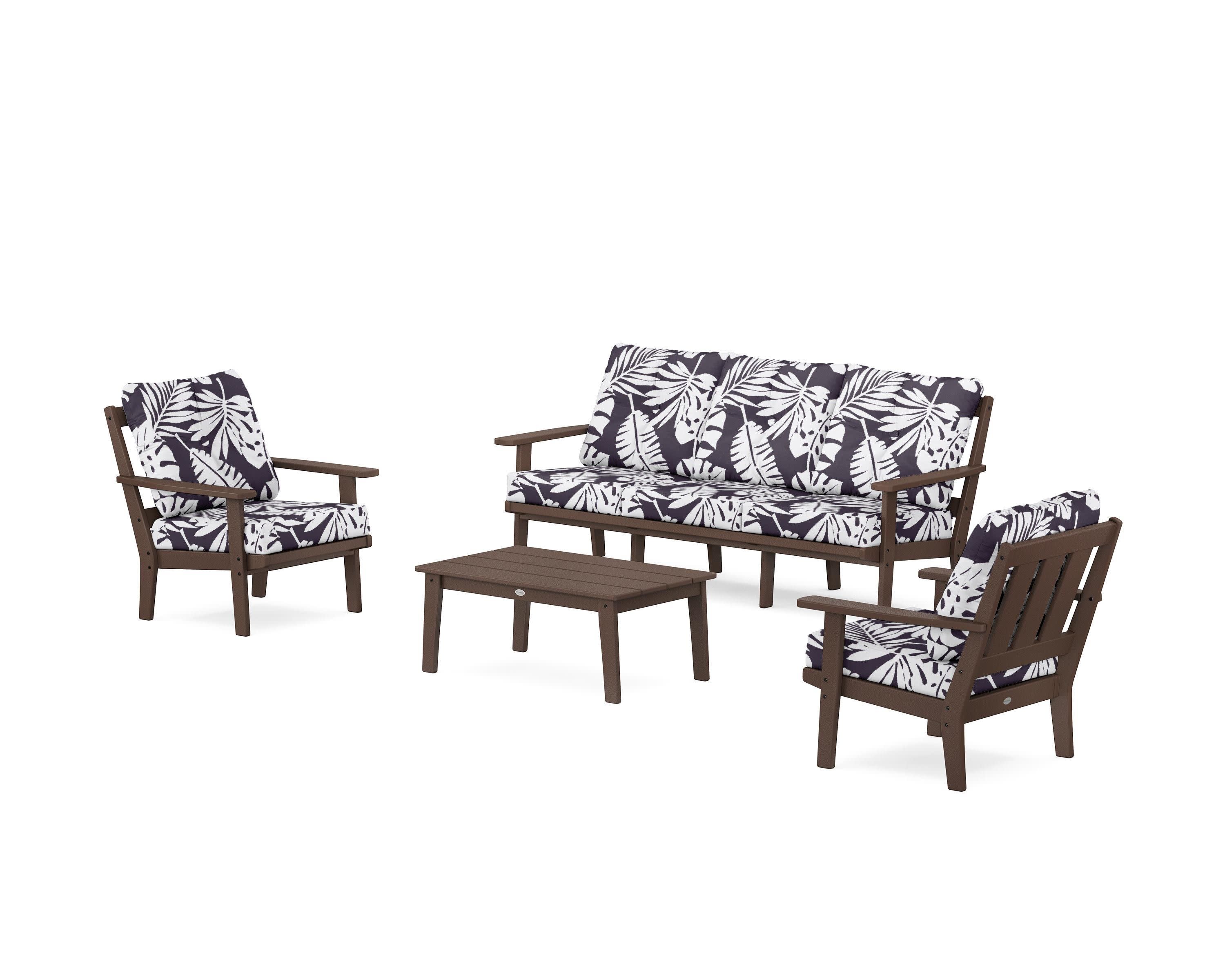 Oxford 4-Piece Deep Seating Set with Sofa in Mahogany / Leaf Navy