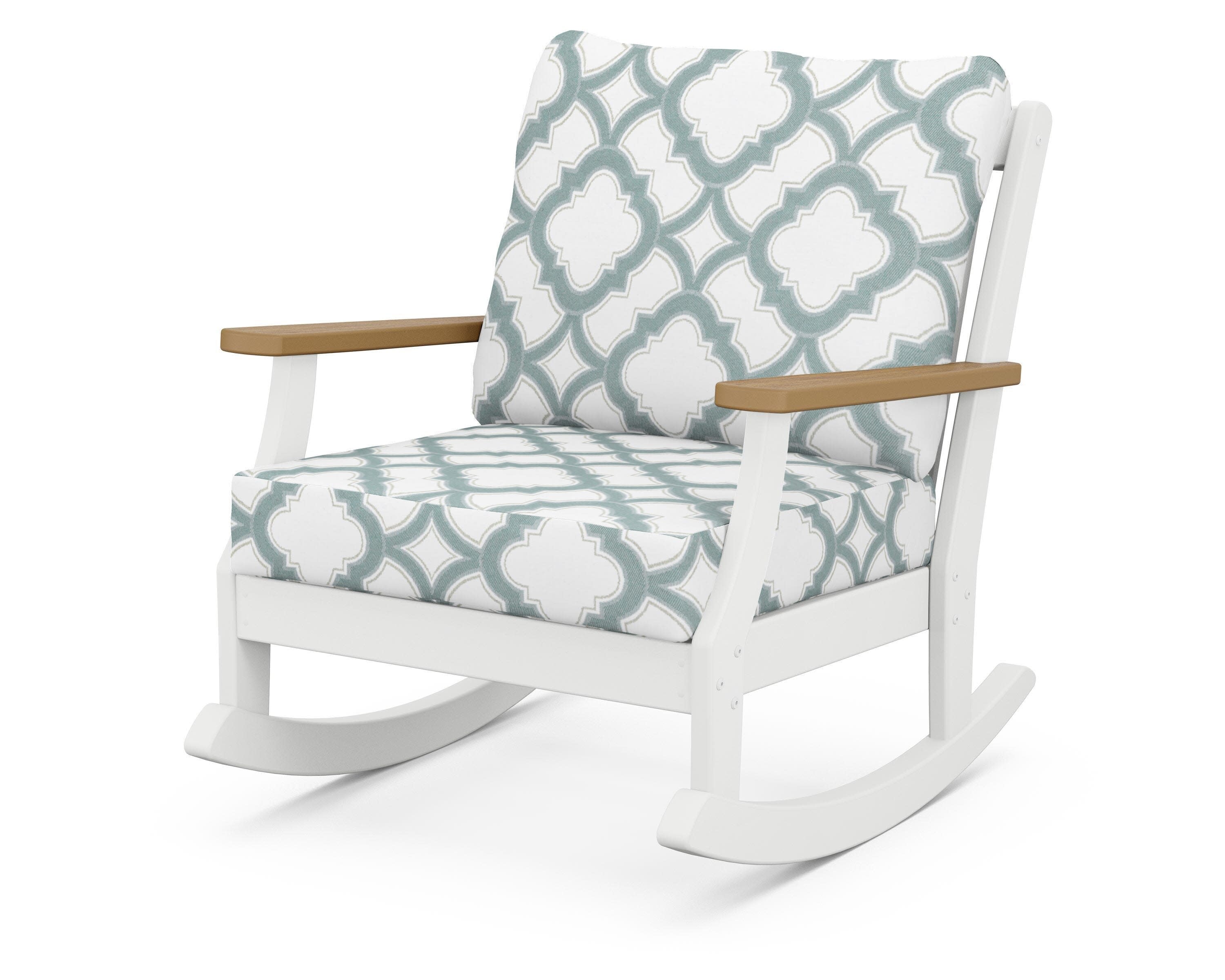 Braxton Deep Seating Rocking Chair in White / Natural / Trellis Glacier Spa