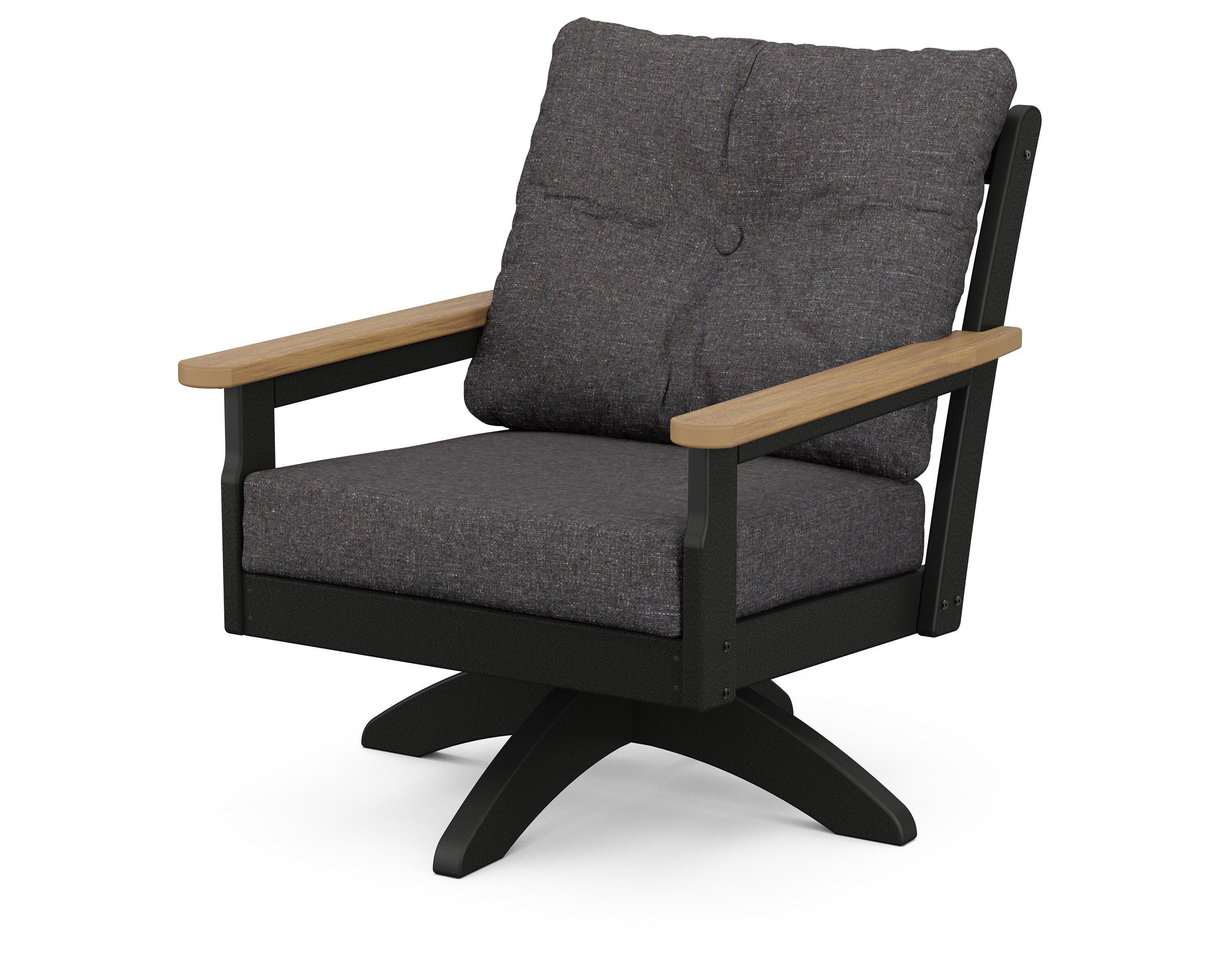 Vineyard Deep Seating Swivel Chair in Black / Natural / Ash Charcoal