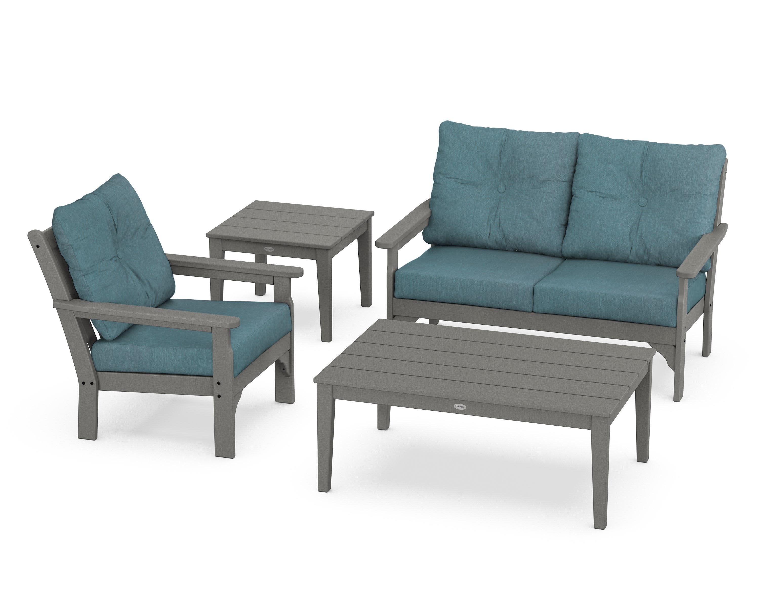 Vineyard 4-Piece Deep Seating Set in Slate Grey / Ocean Teal