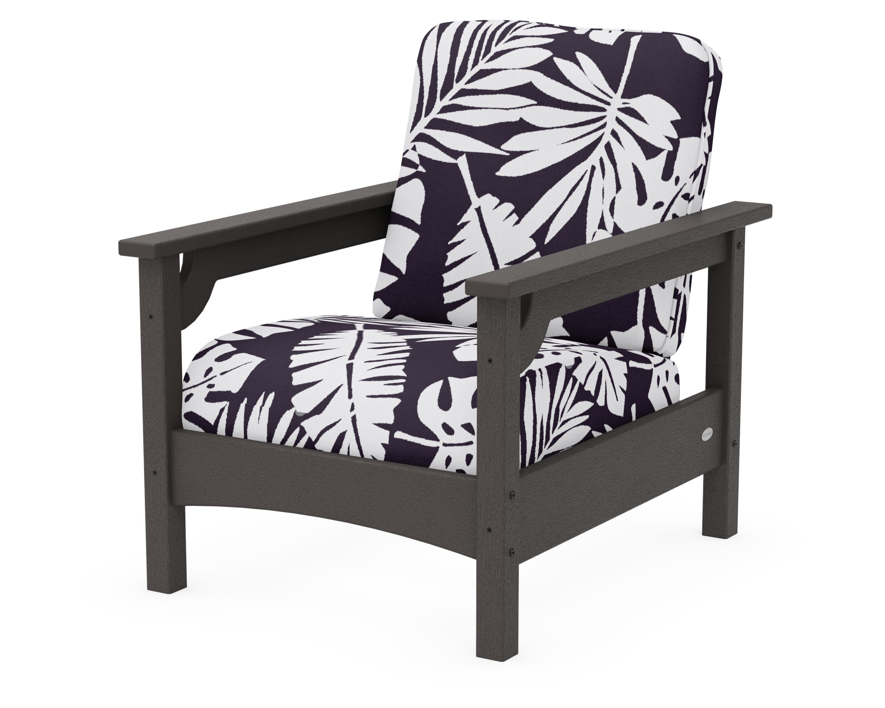 Club Chair in Vintage Coffee / Leaf Navy
