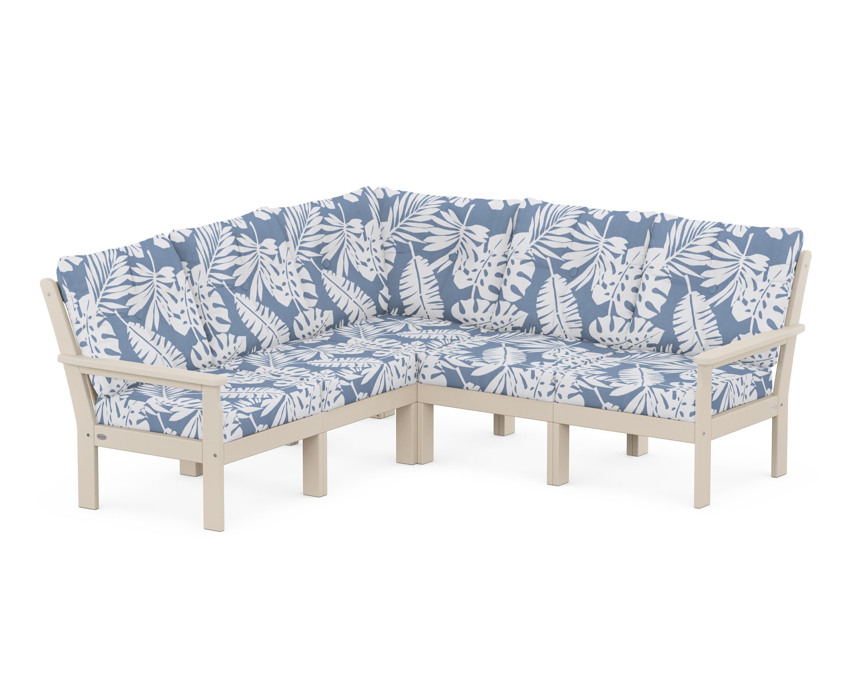 Vineyard 5-Piece Sectional in Sand / Leaf Sky Blue