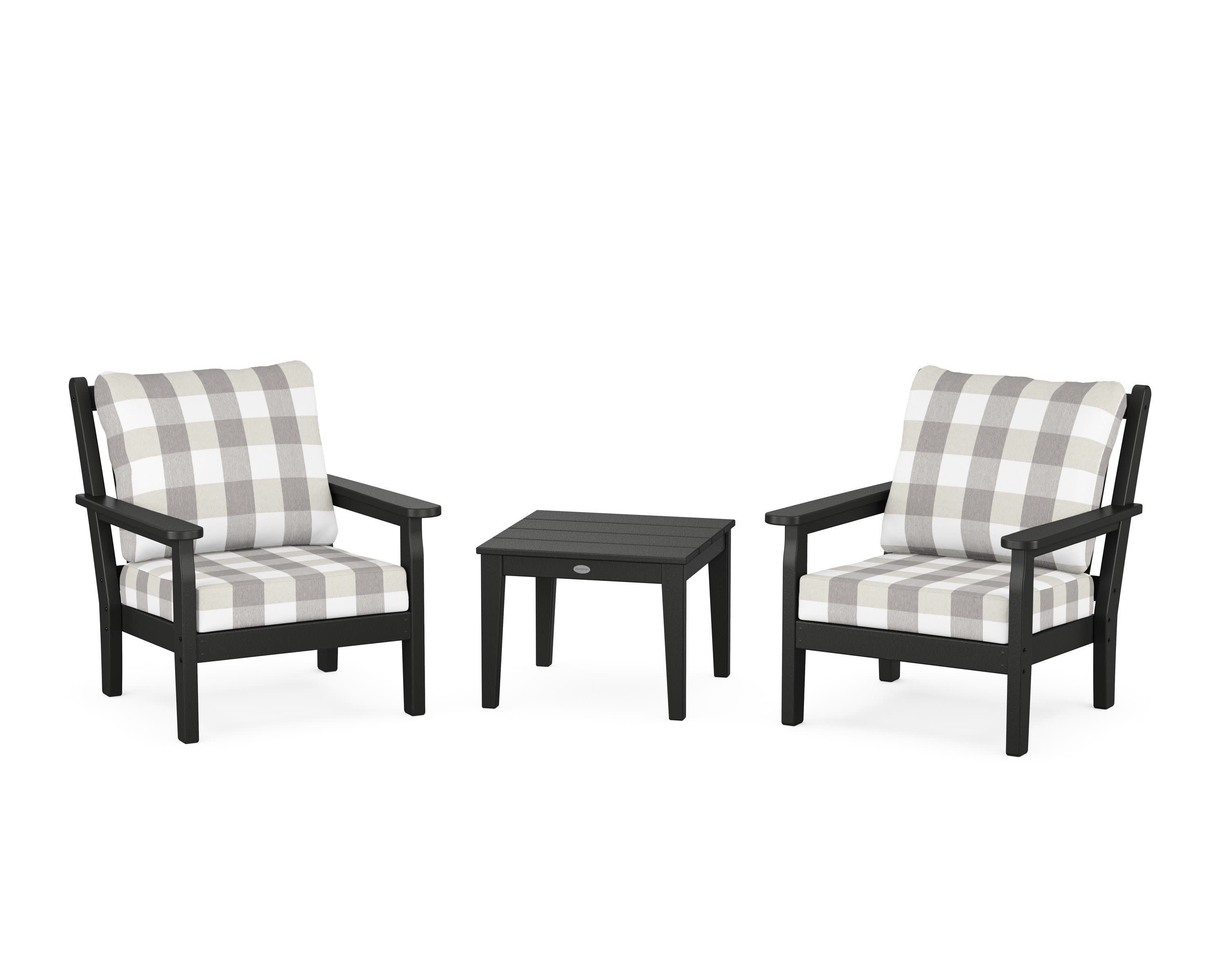 Chippendale 3-Piece Deep Seating Set in Black / Buffalo Plaid Grey Mist