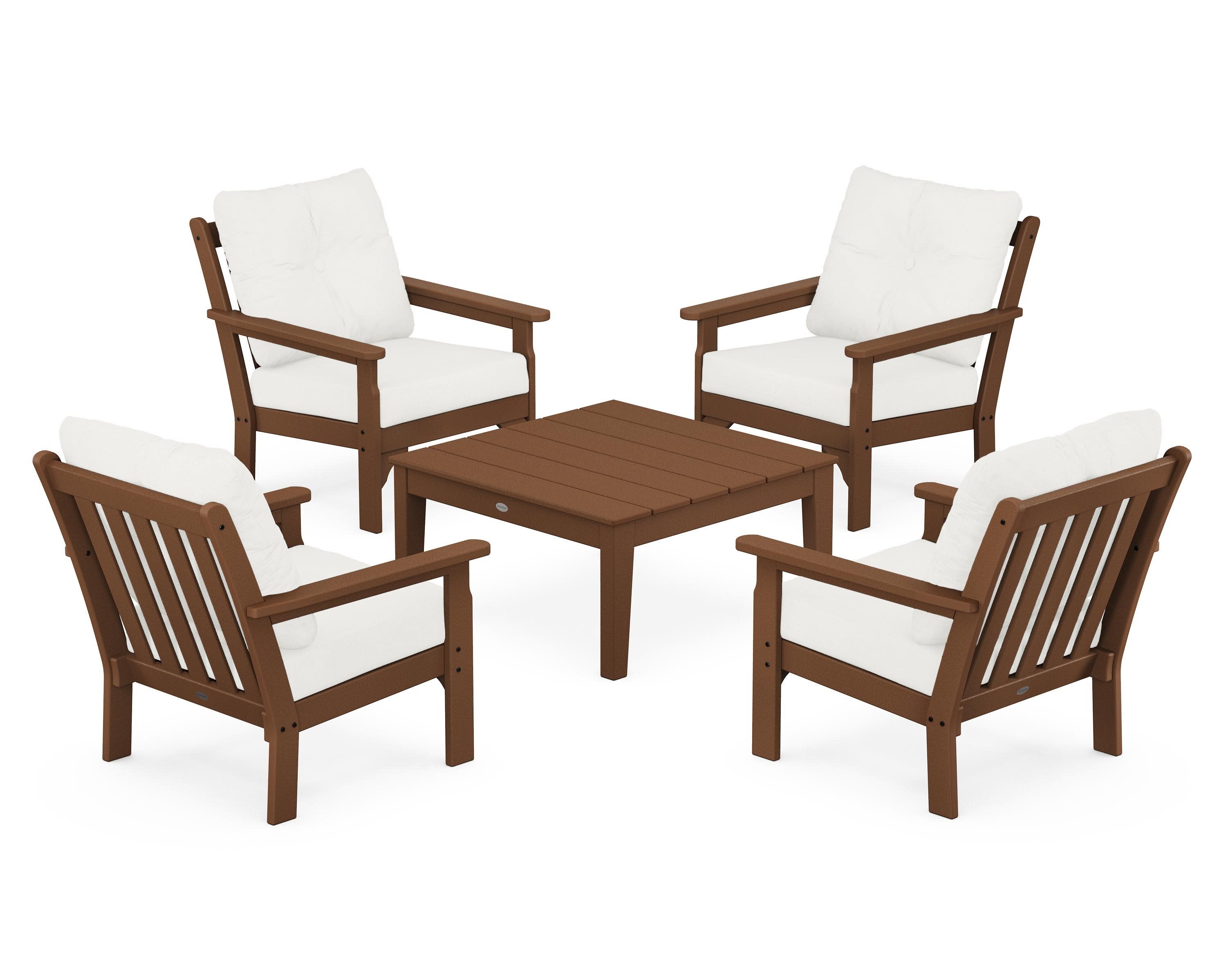 Vineyard 5-Piece Deep Seating Conversation Set in Teak / Natural Linen